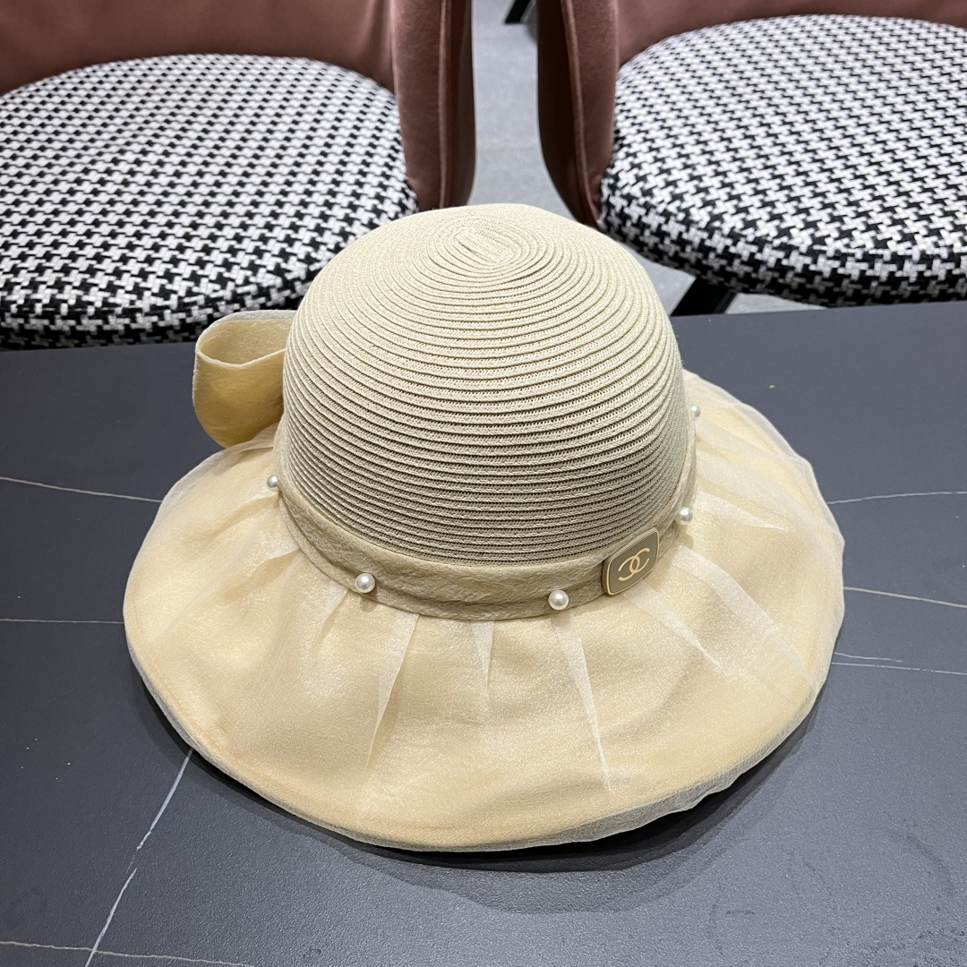  【CHANEL香奈儿】草帽女2025新款防晒休闲蝴蝶结遮阳渔夫帽🌈更有质感的一款