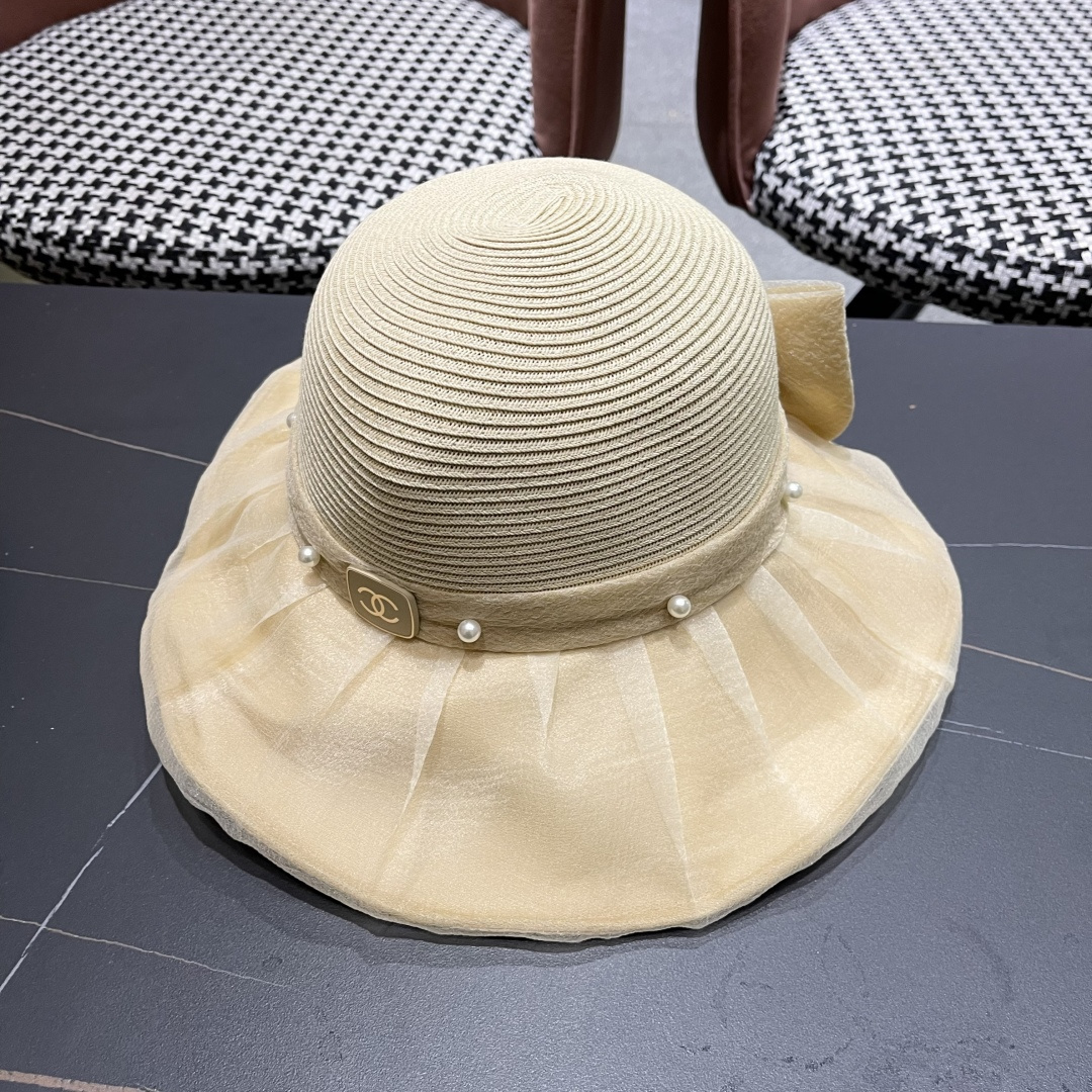  【CHANEL香奈儿】草帽女2025新款防晒休闲蝴蝶结遮阳渔夫帽🌈更有质感的一款