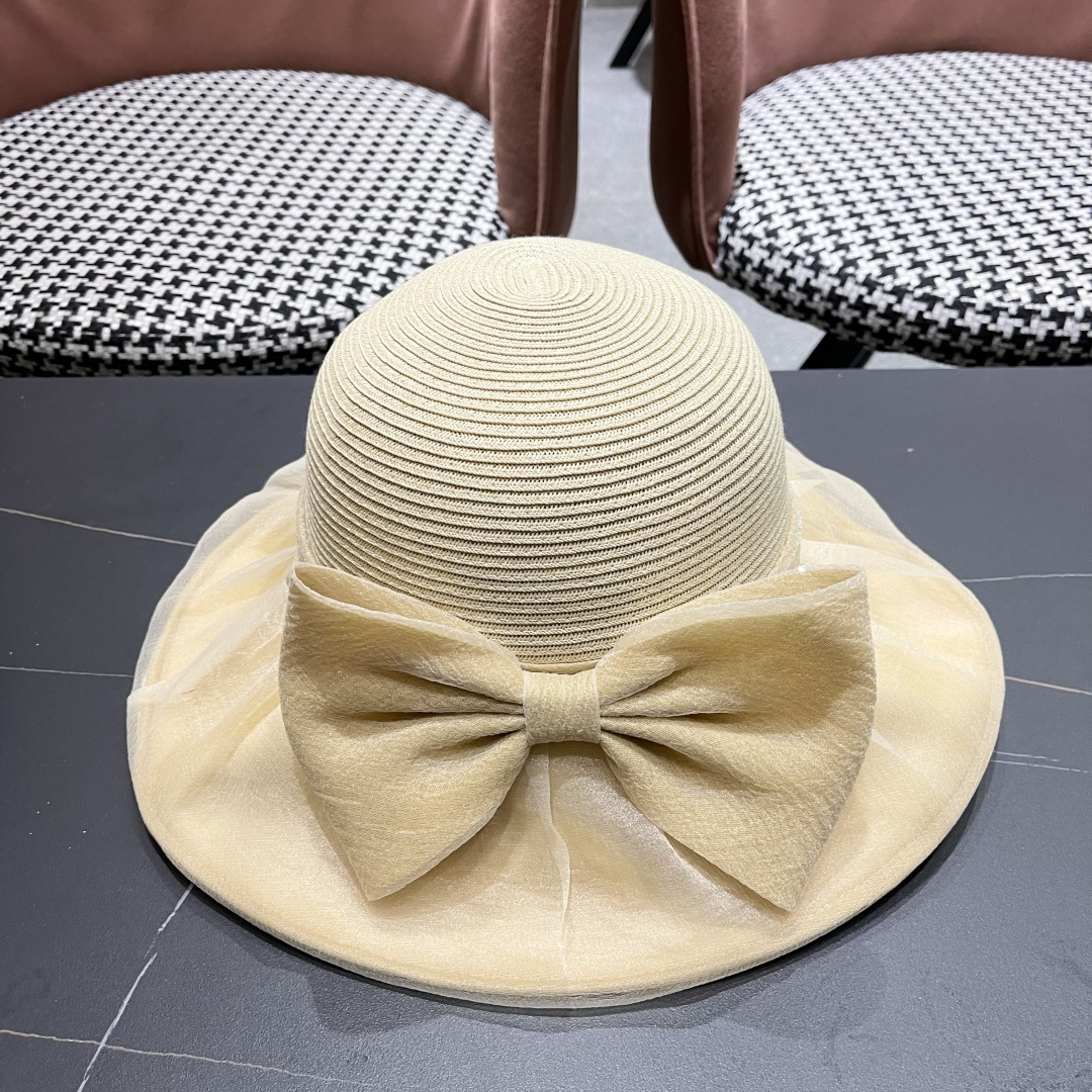  【CHANEL香奈儿】草帽女2025新款防晒休闲蝴蝶结遮阳渔夫帽🌈更有质感的一款