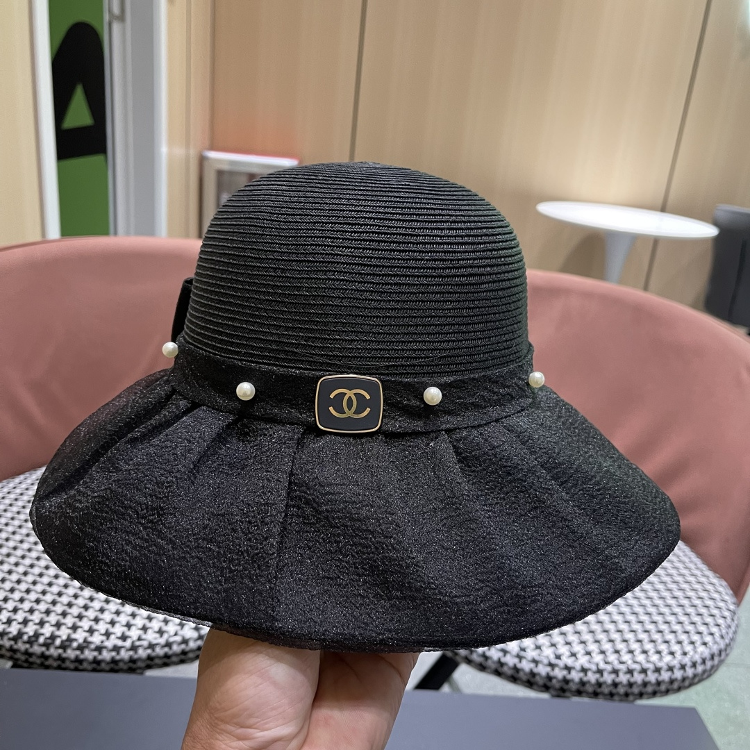 【CHANEL香奈儿】草帽女2025新款防晒休闲蝴蝶结遮阳渔夫帽🌈更有质感的一款