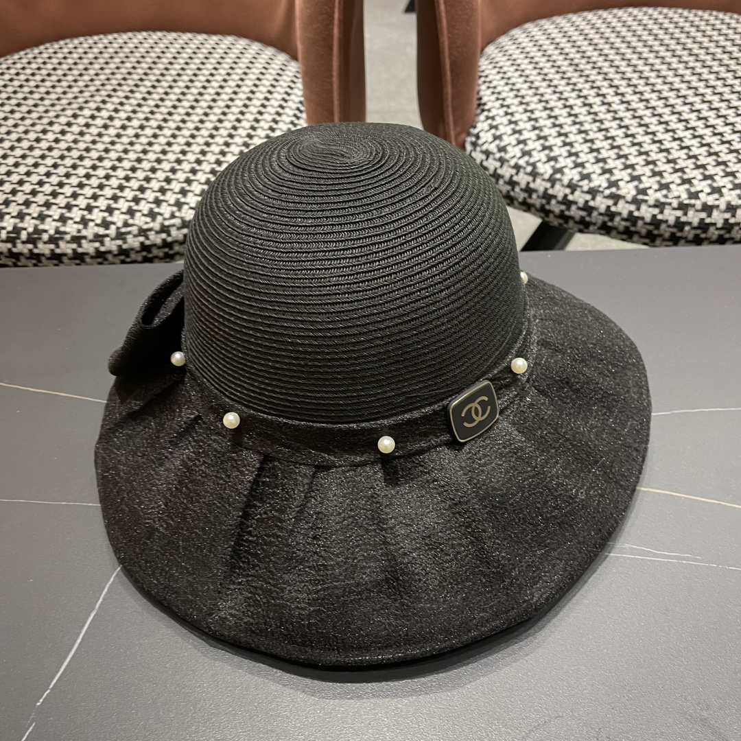 【CHANEL香奈儿】草帽女2025新款防晒休闲蝴蝶结遮阳渔夫帽🌈更有质感的一款
