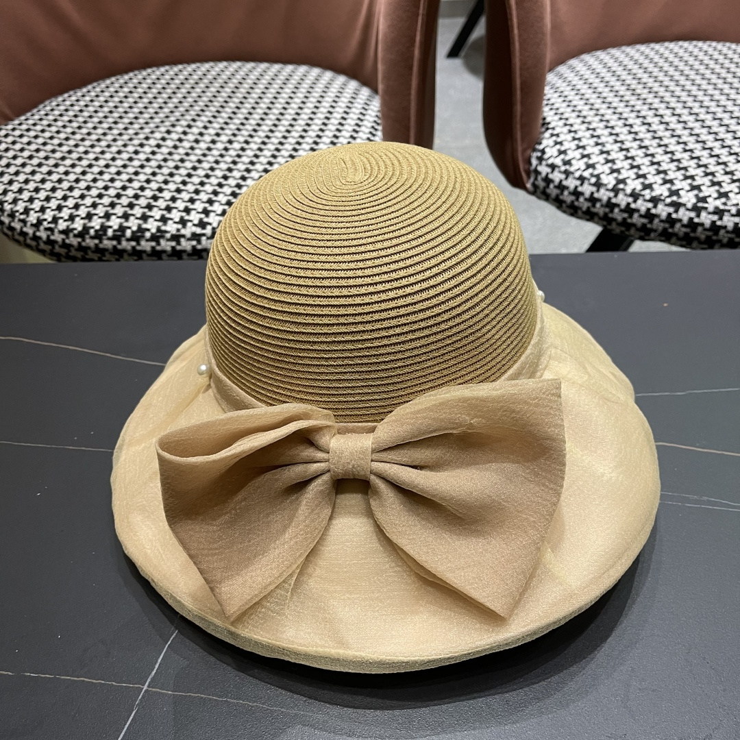 【CHANEL香奈儿】草帽女2025新款防晒休闲蝴蝶结遮阳渔夫帽🌈更有质感的一款