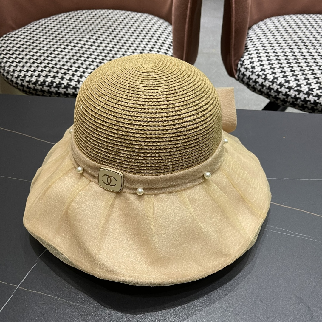【CHANEL香奈儿】草帽女2025新款防晒休闲蝴蝶结遮阳渔夫帽🌈更有质感的一款