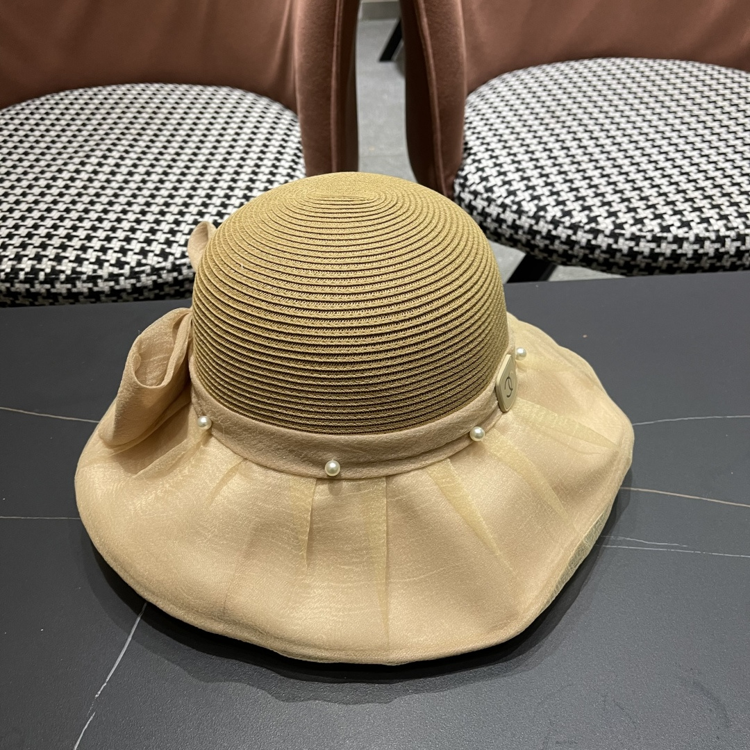 【CHANEL香奈儿】草帽女2025新款防晒休闲蝴蝶结遮阳渔夫帽🌈更有质感的一款