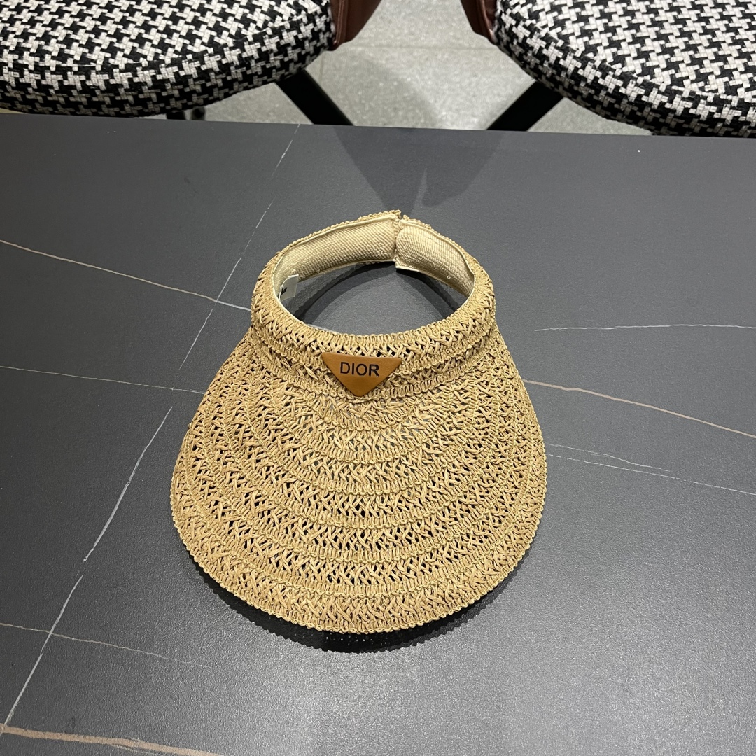  迪奥Dior 法式空顶草帽女海边度假防紫外线沙滩帽编织遞阳防晒帽
