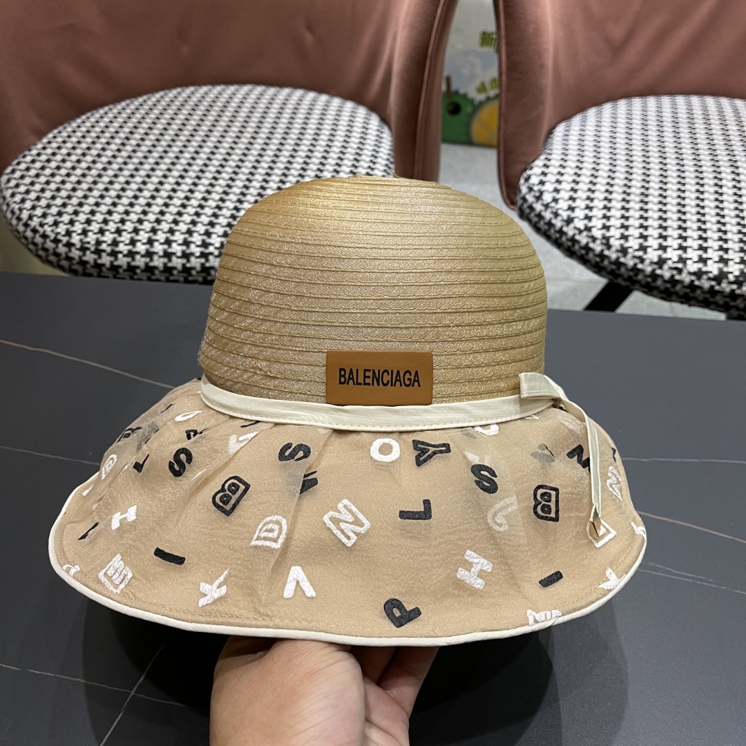  balenciaga 巴黎世家 啄木鸟夏季2025新款遮阳帽子女士大帽檐渔
夫帽户外防紫外线防晒帽