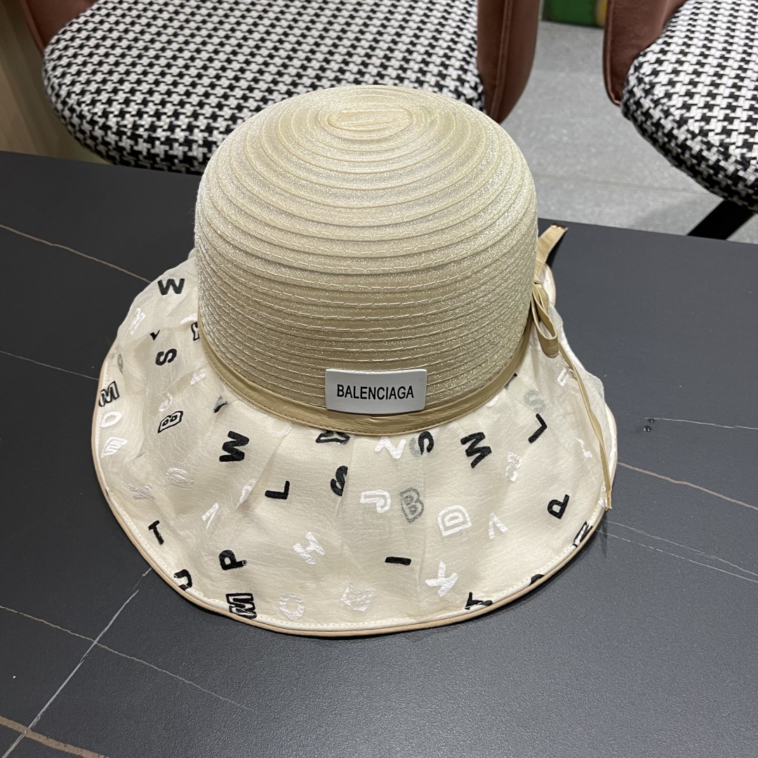  balenciaga 巴黎世家 啄木鸟夏季2025新款遮阳帽子女士大帽檐渔
夫帽户外防紫外线防晒帽