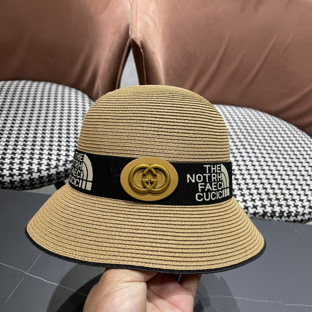 【GUCCI古奇】2025新款草编遮阳草帽盆帽🤩沙滩风，简约大方，百搭单品～新款帽型超美腻，新品上架