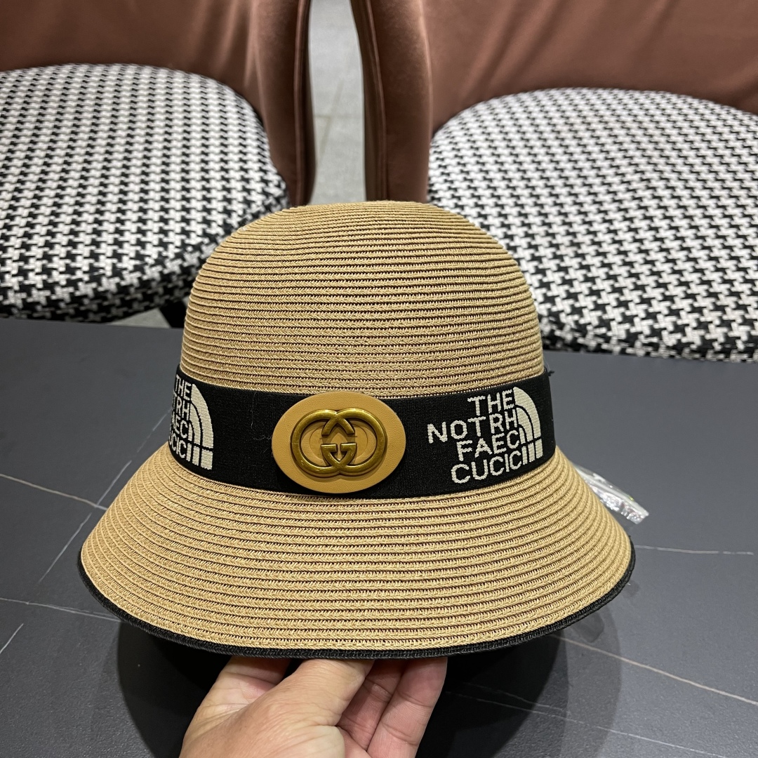 【GUCCI古奇】2025新款草编遮阳草帽盆帽🤩沙滩风，简约大方，百搭单品～新款帽型超美腻，新品上架