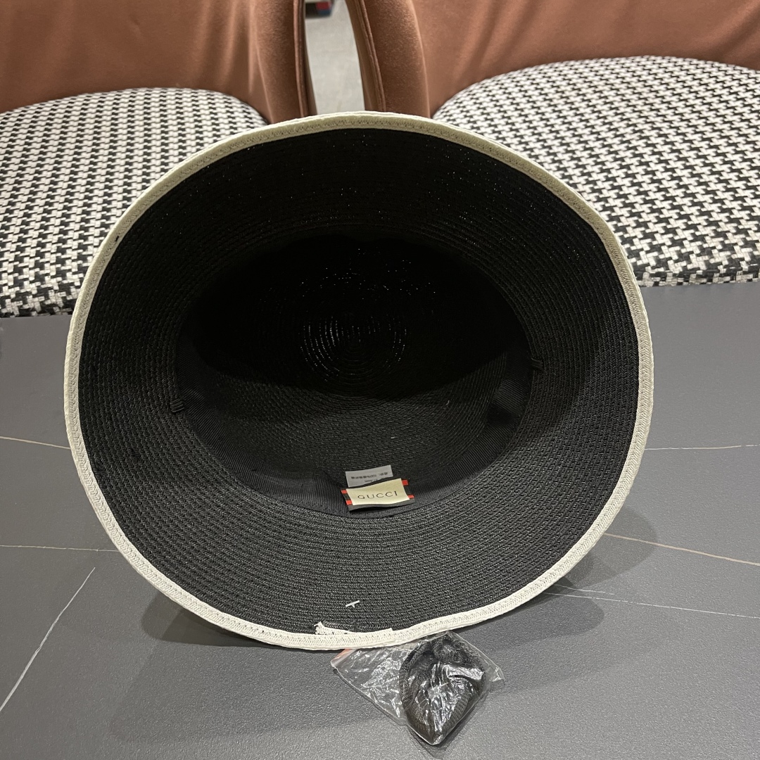 【GUCCI古奇】2025新款草编遮阳草帽盆帽🤩沙滩风，简约大方，百搭单品～新款帽型超美腻，新品上架