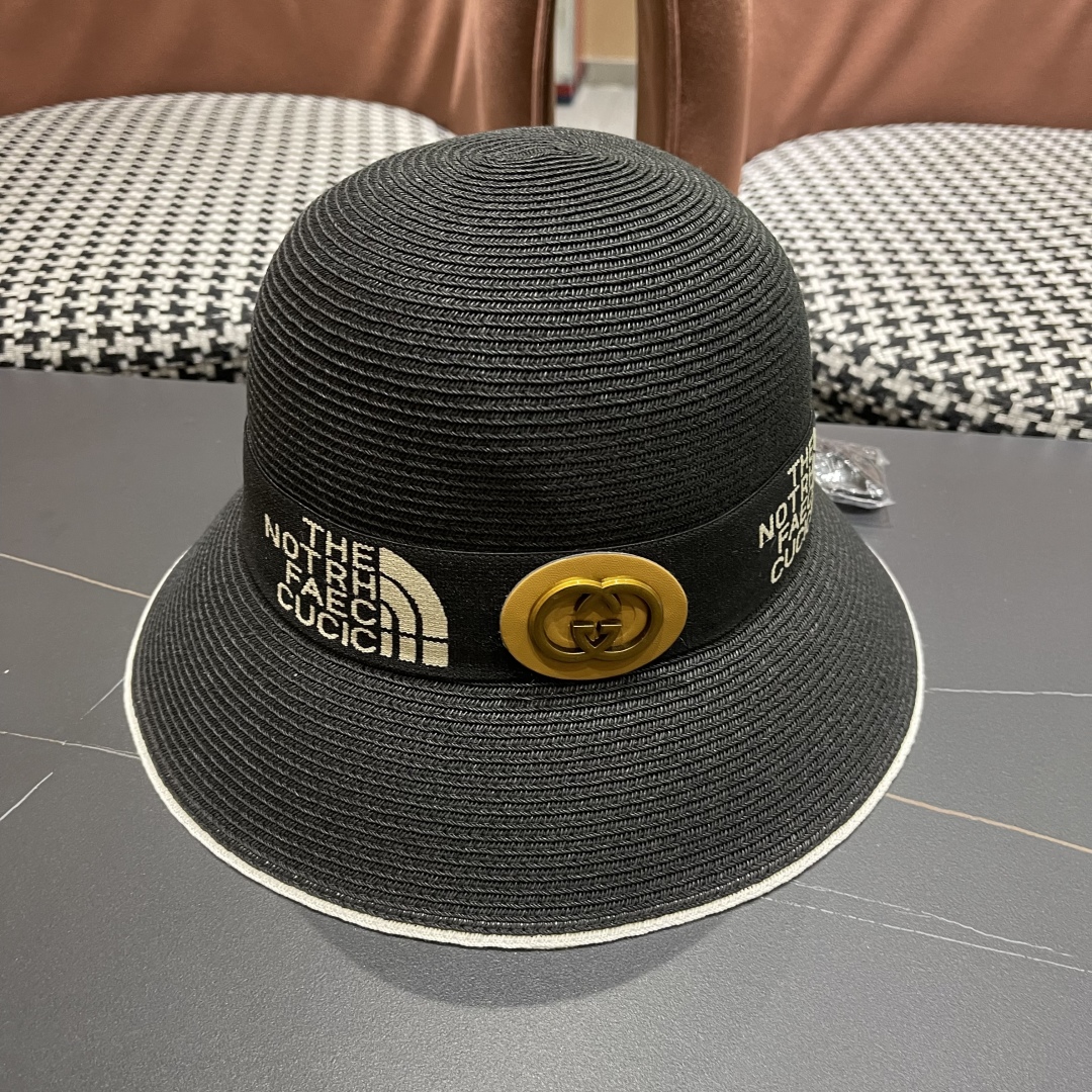【GUCCI古奇】2025新款草编遮阳草帽盆帽🤩沙滩风，简约大方，百搭单品～新款帽型超美腻，新品上架