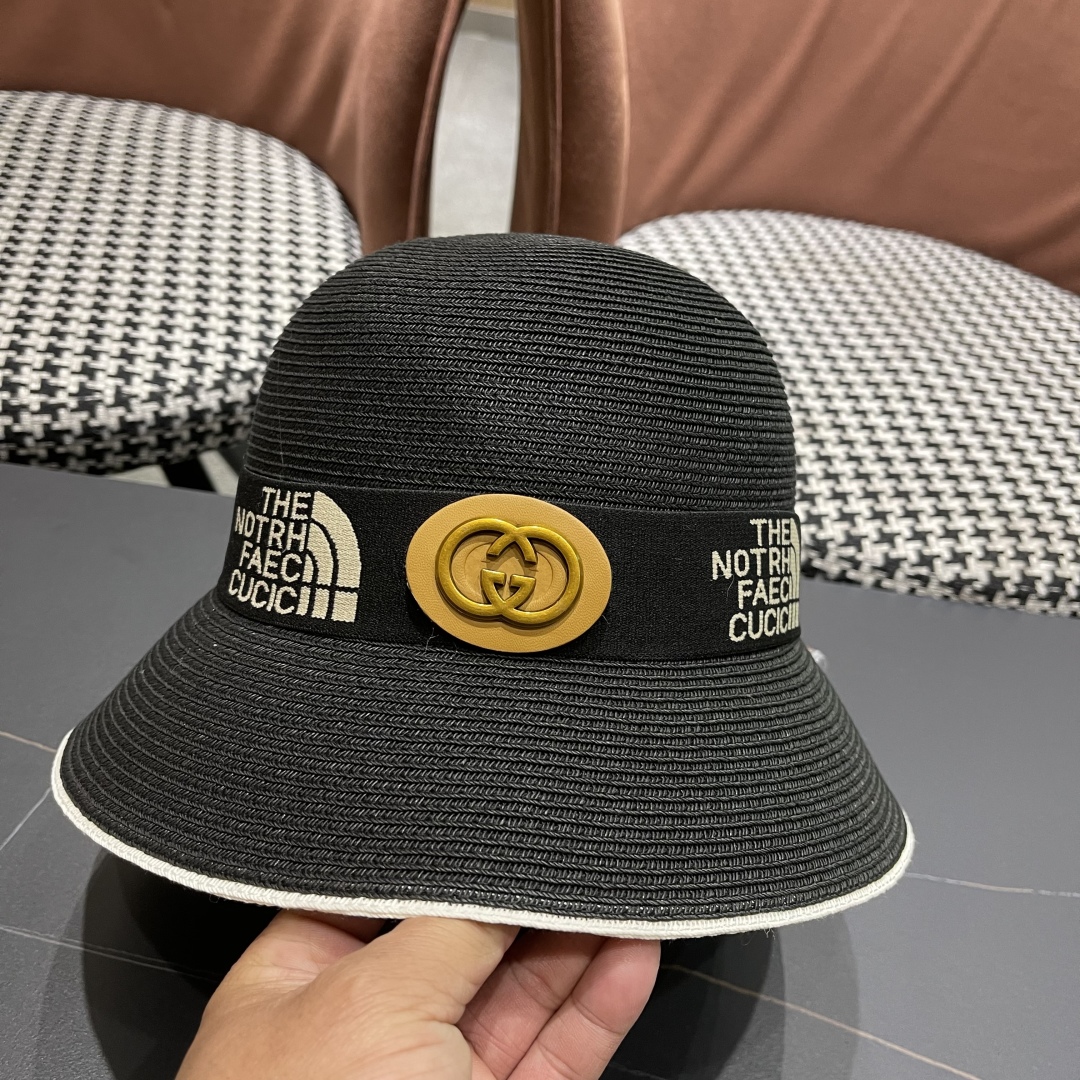 【GUCCI古奇】2025新款草编遮阳草帽盆帽🤩沙滩风，简约大方，百搭单品～新款帽型超美腻，新品上架