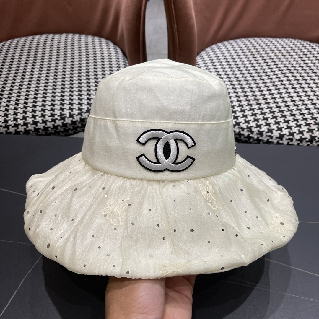香奈儿CHANEL 朵澜大帽檐黑胶防晒帽女夏时尚百搭显脸小渔夫帽出游海边太阳帽子
