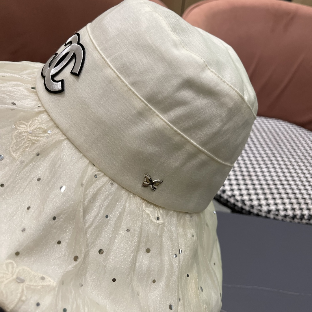 香奈儿CHANEL 朵澜大帽檐黑胶防晒帽女夏时尚百搭显脸小渔夫帽出游海边太阳帽子