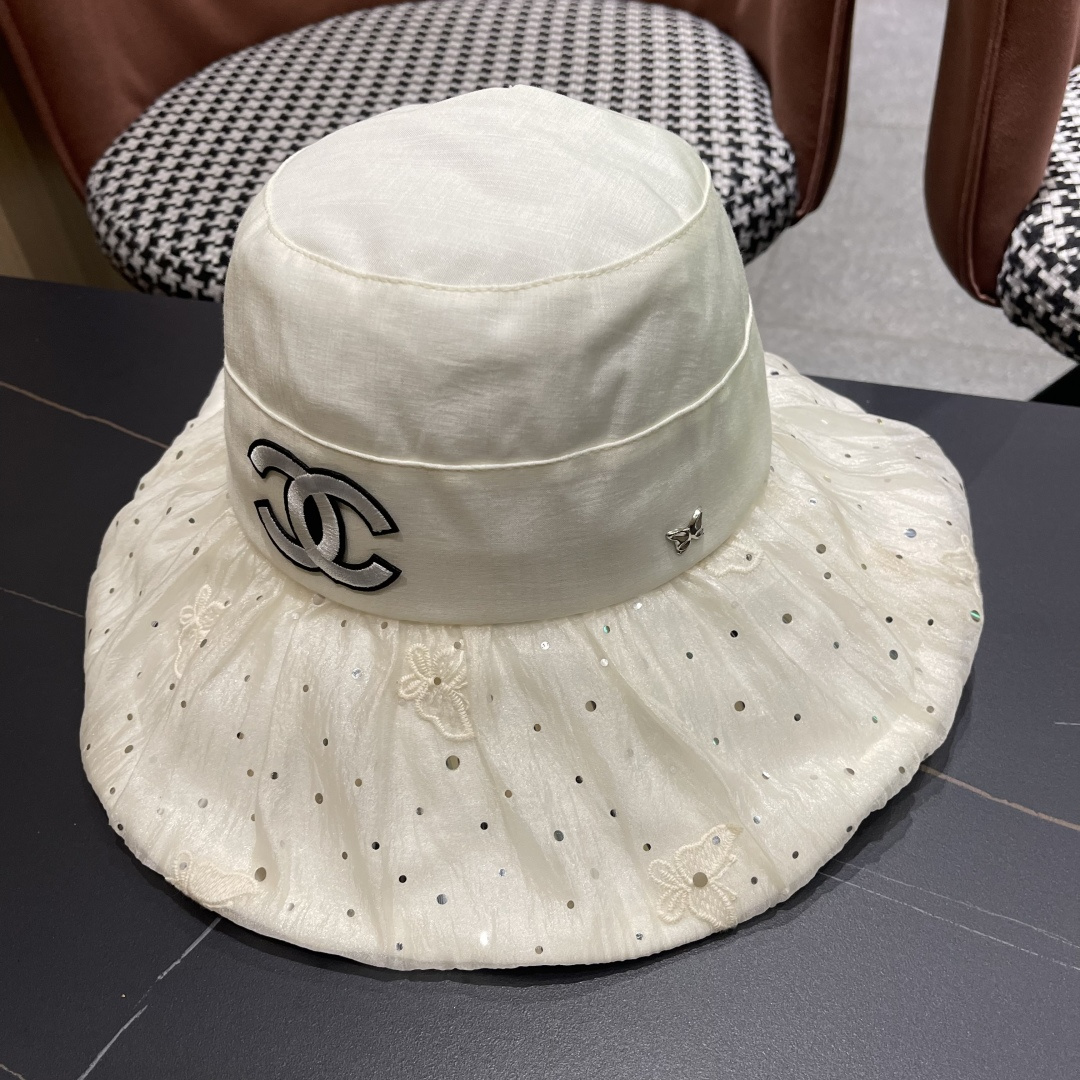 香奈儿CHANEL 朵澜大帽檐黑胶防晒帽女夏时尚百搭显脸小渔夫帽出游海边太阳帽子