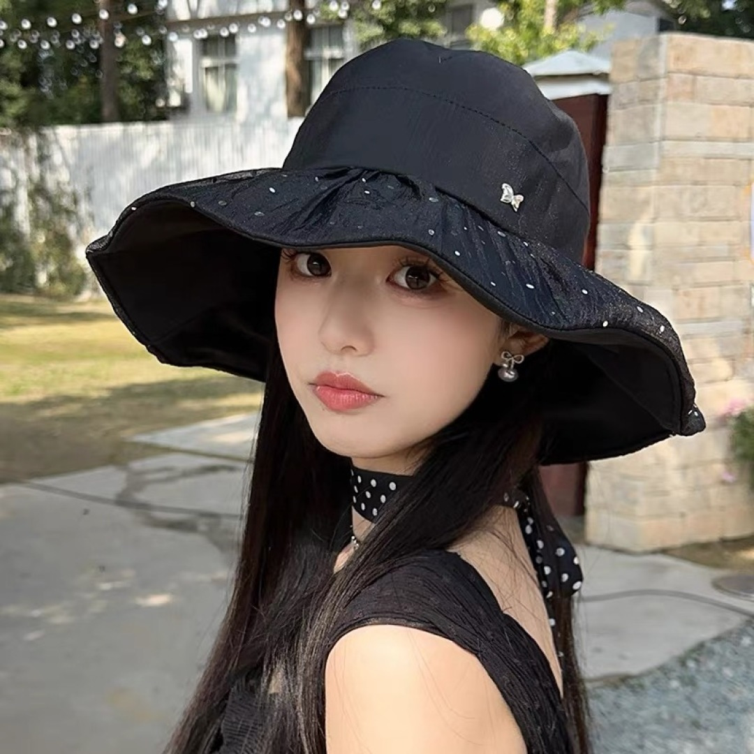 香奈儿CHANEL 朵澜大帽檐黑胶防晒帽女夏时尚百搭显脸小渔夫帽出游海边太阳帽子