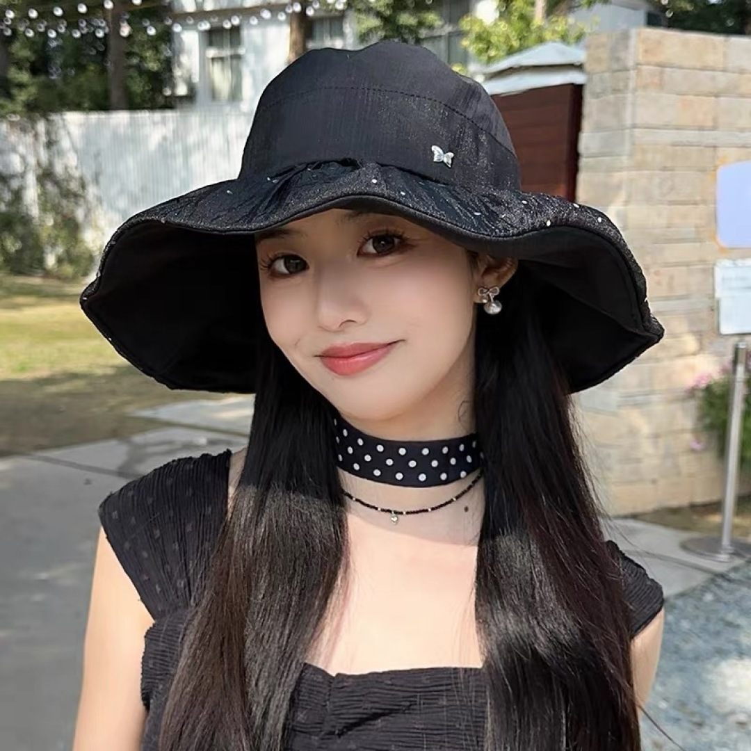 香奈儿CHANEL 朵澜大帽檐黑胶防晒帽女夏时尚百搭显脸小渔夫帽出游海边太阳帽子