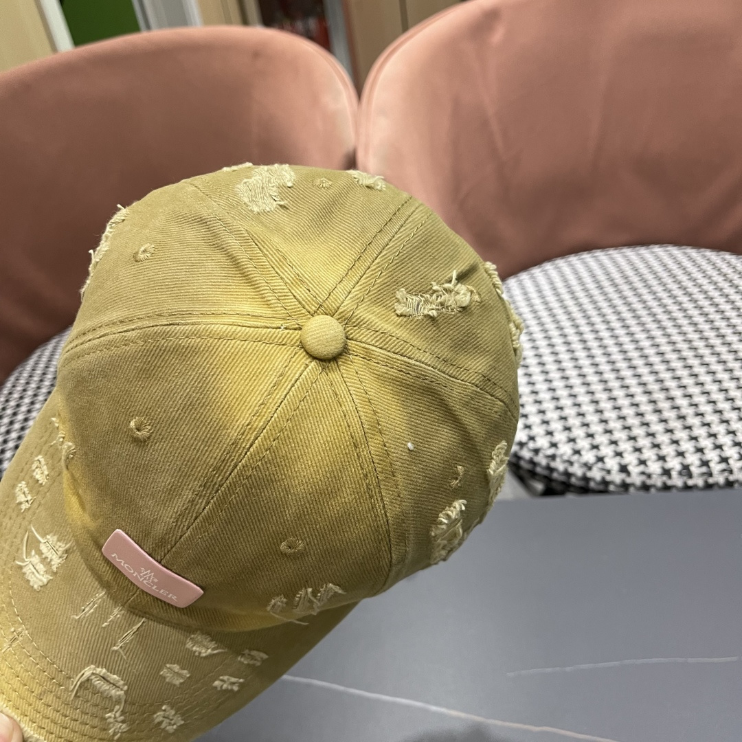  Moncler蒙口 破洞蝴蝶结棒球帽2025春新款，防晒复古百搭鸭舌帽子男潮