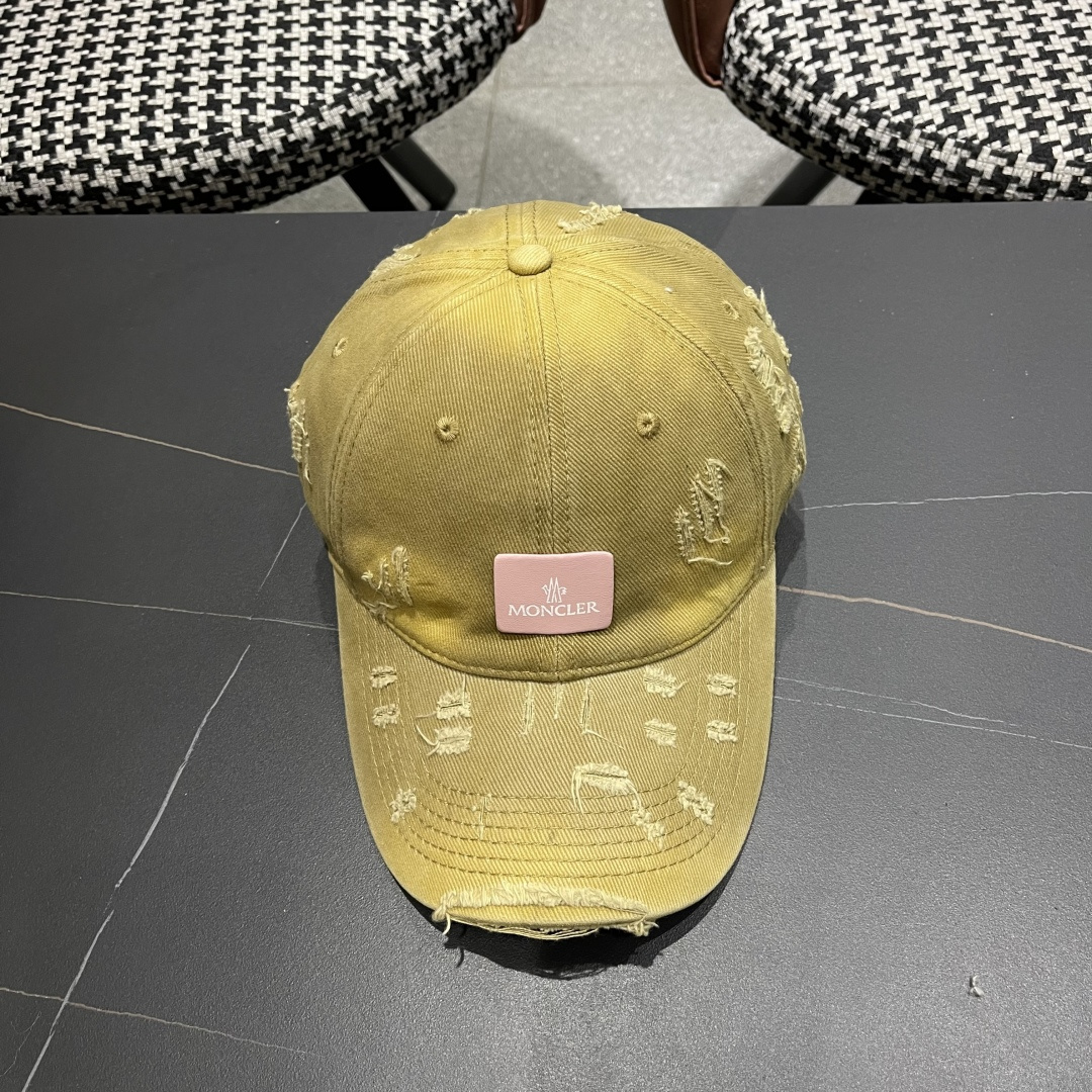  Moncler蒙口 破洞蝴蝶结棒球帽2025春新款，防晒复古百搭鸭舌帽子男潮