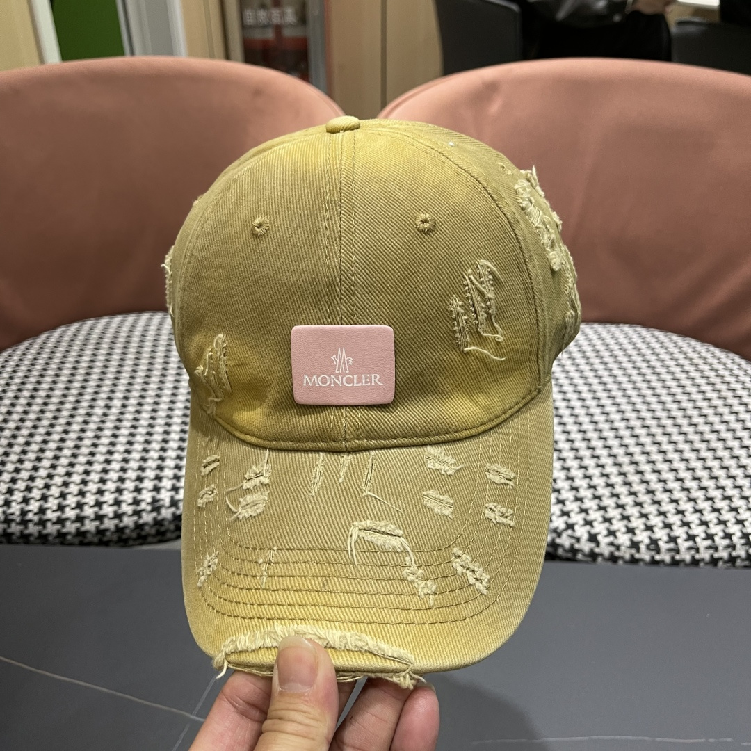  Moncler蒙口 破洞蝴蝶结棒球帽2025春新款，防晒复古百搭鸭舌帽子男潮