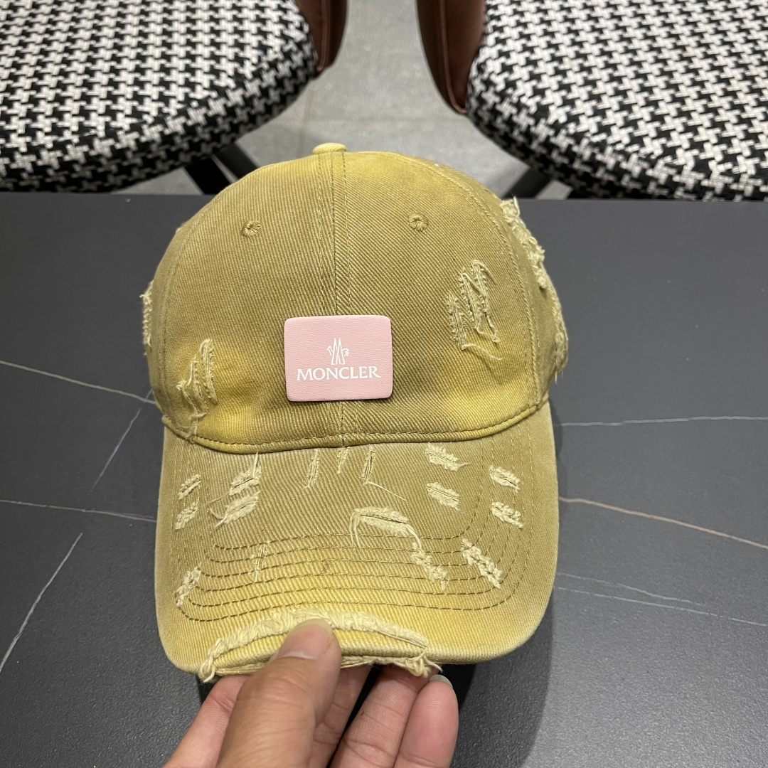  Moncler蒙口 破洞蝴蝶结棒球帽2025春新款，防晒复古百搭鸭舌帽子男潮