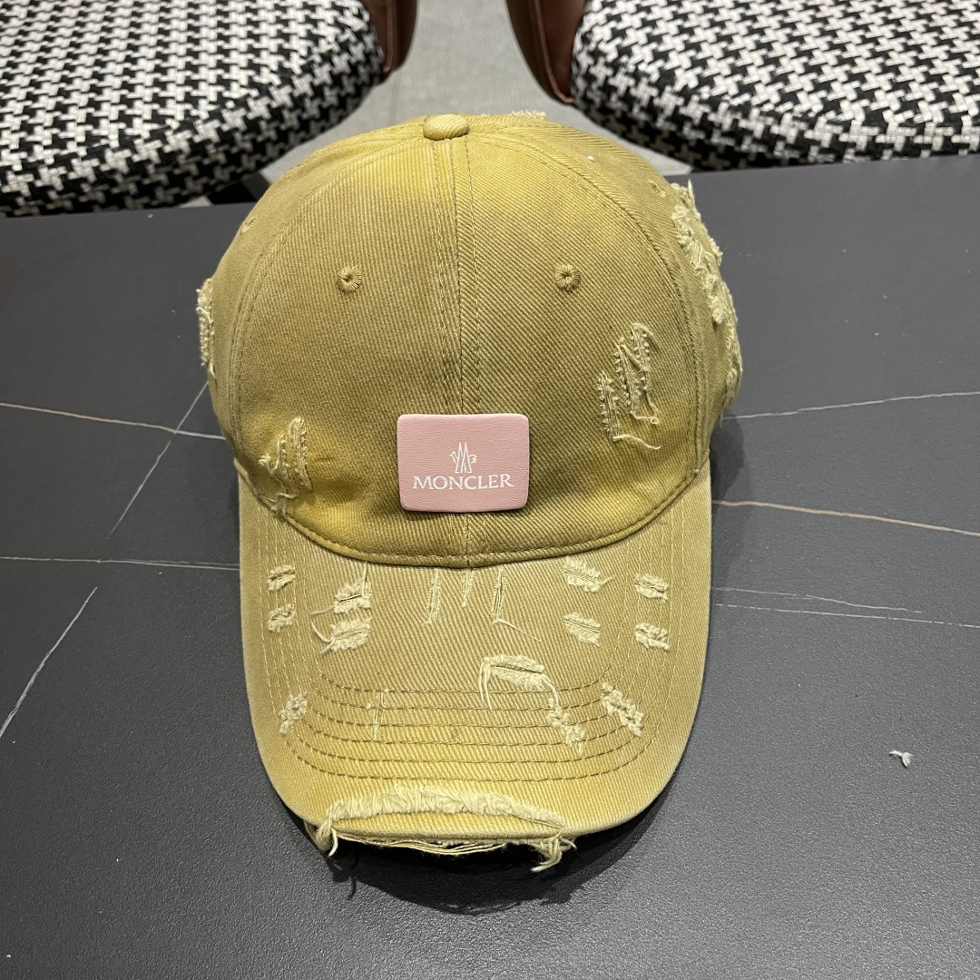  Moncler蒙口 破洞蝴蝶结棒球帽2025春新款，防晒复古百搭鸭舌帽子男潮