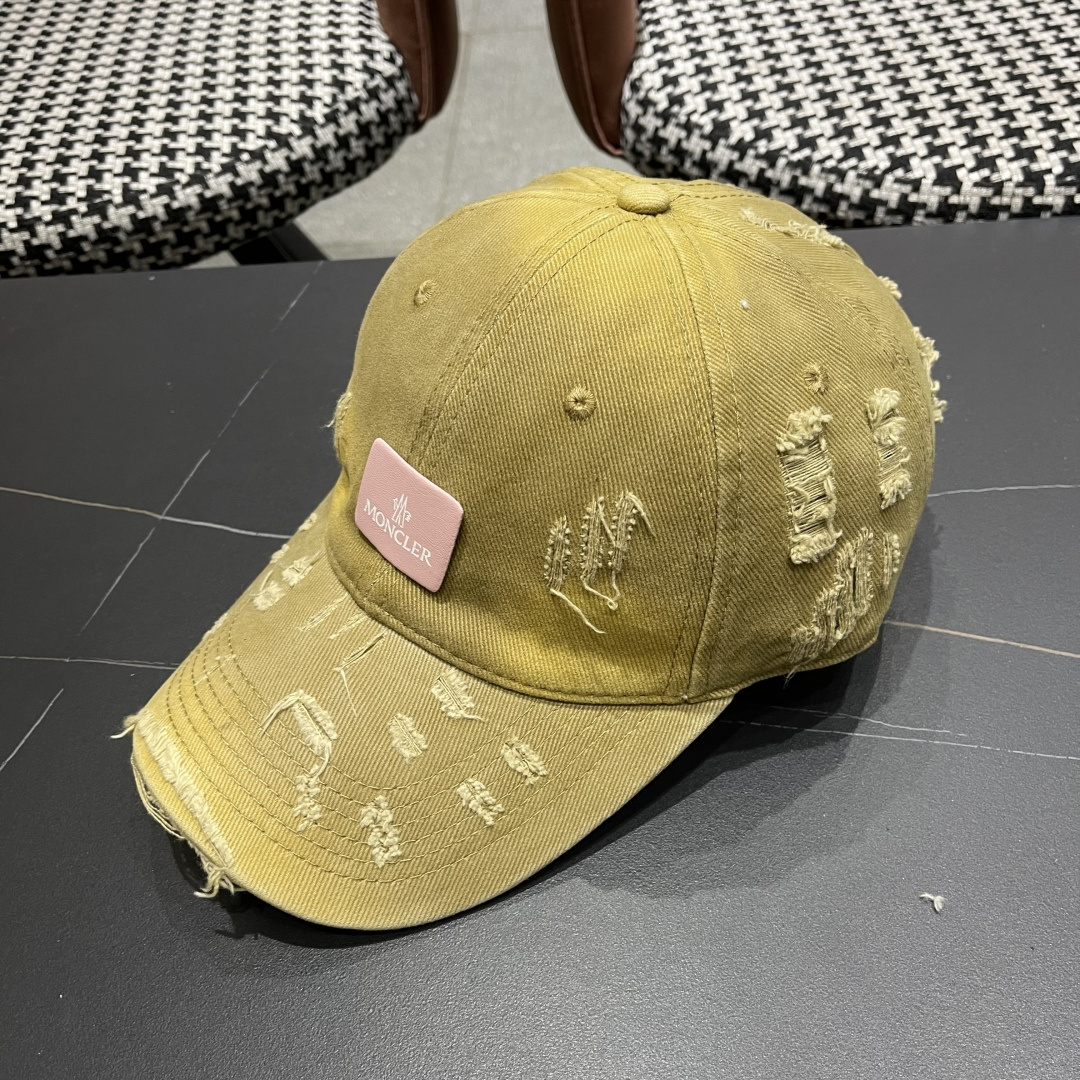  Moncler蒙口 破洞蝴蝶结棒球帽2025春新款，防晒复古百搭鸭舌帽子男潮