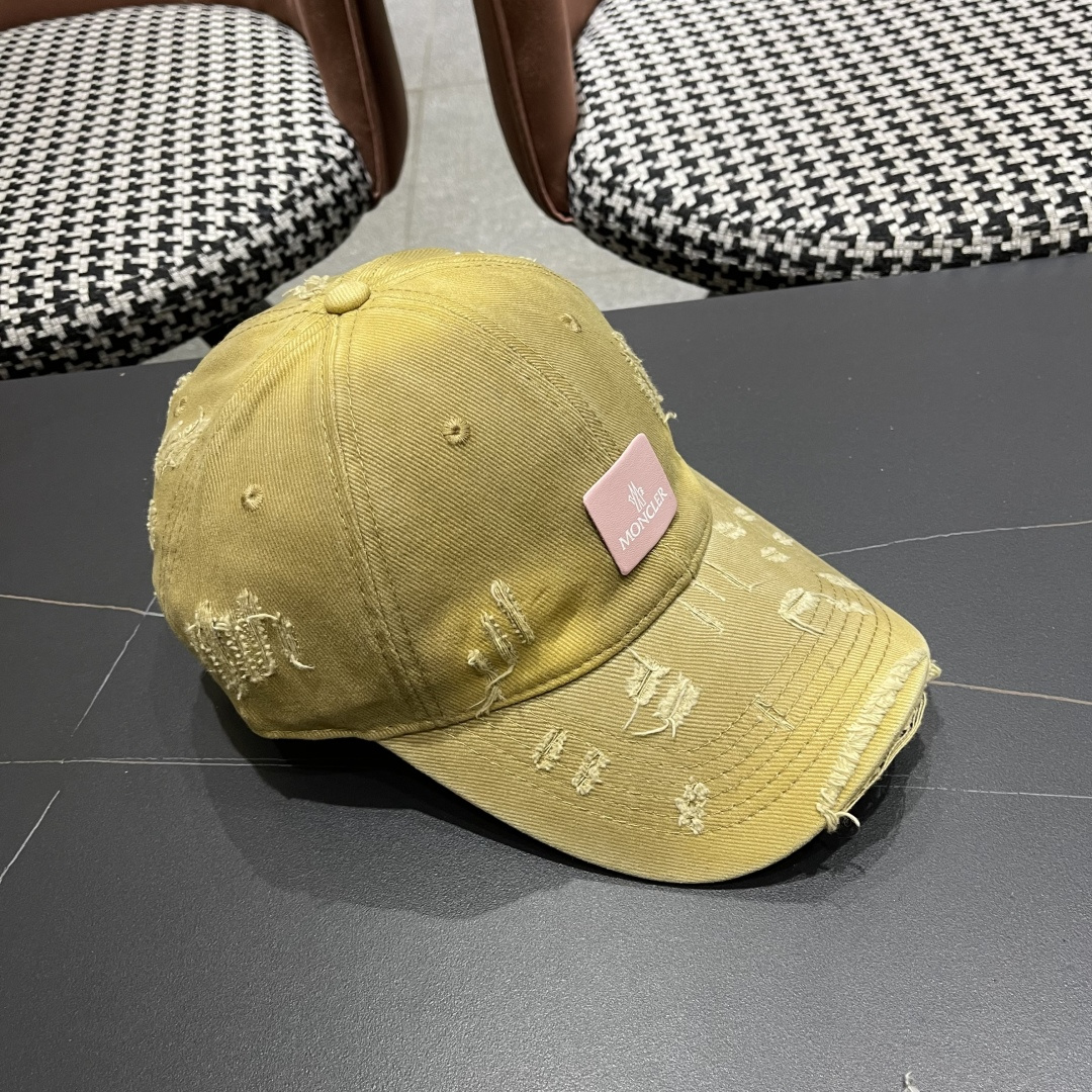  Moncler蒙口 破洞蝴蝶结棒球帽2025春新款，防晒复古百搭鸭舌帽子男潮