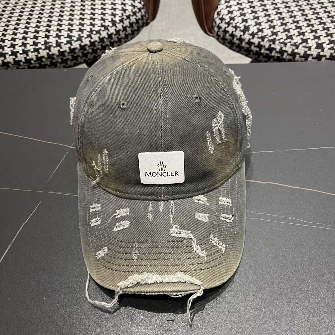  Moncler蒙口 破洞蝴蝶结棒球帽2025春新款，防晒复古百搭鸭舌帽子男潮