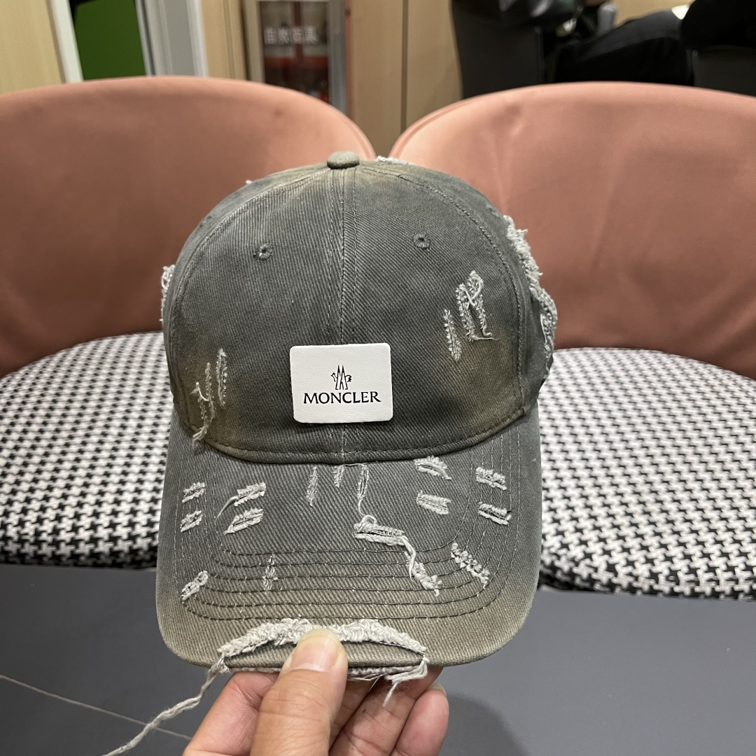  Moncler蒙口 破洞蝴蝶结棒球帽2025春新款，防晒复古百搭鸭舌帽子男潮