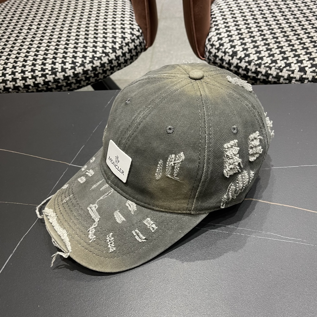  Moncler蒙口 破洞蝴蝶结棒球帽2025春新款，防晒复古百搭鸭舌帽子男潮