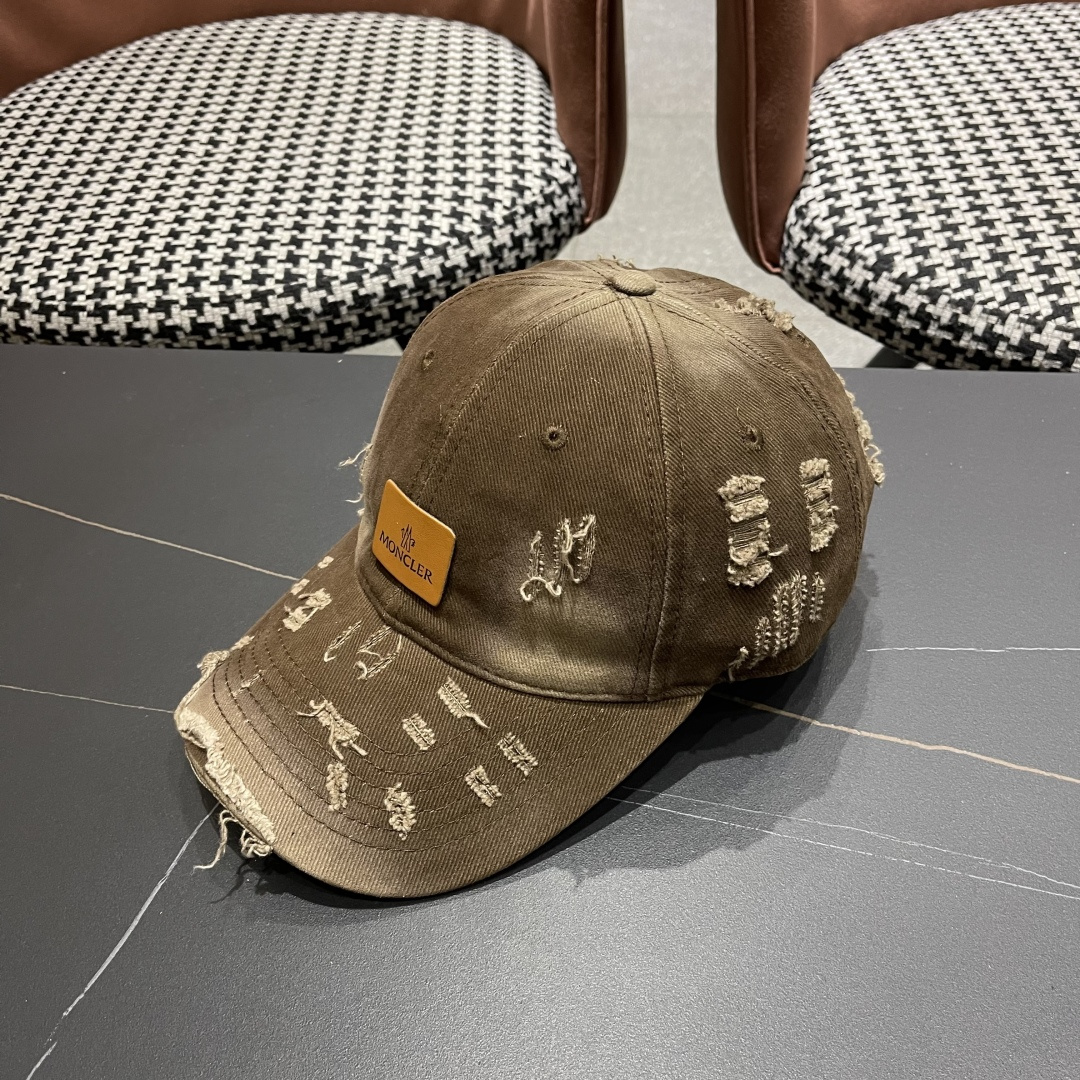  Moncler蒙口 破洞蝴蝶结棒球帽2025春新款，防晒复古百搭鸭舌帽子男潮