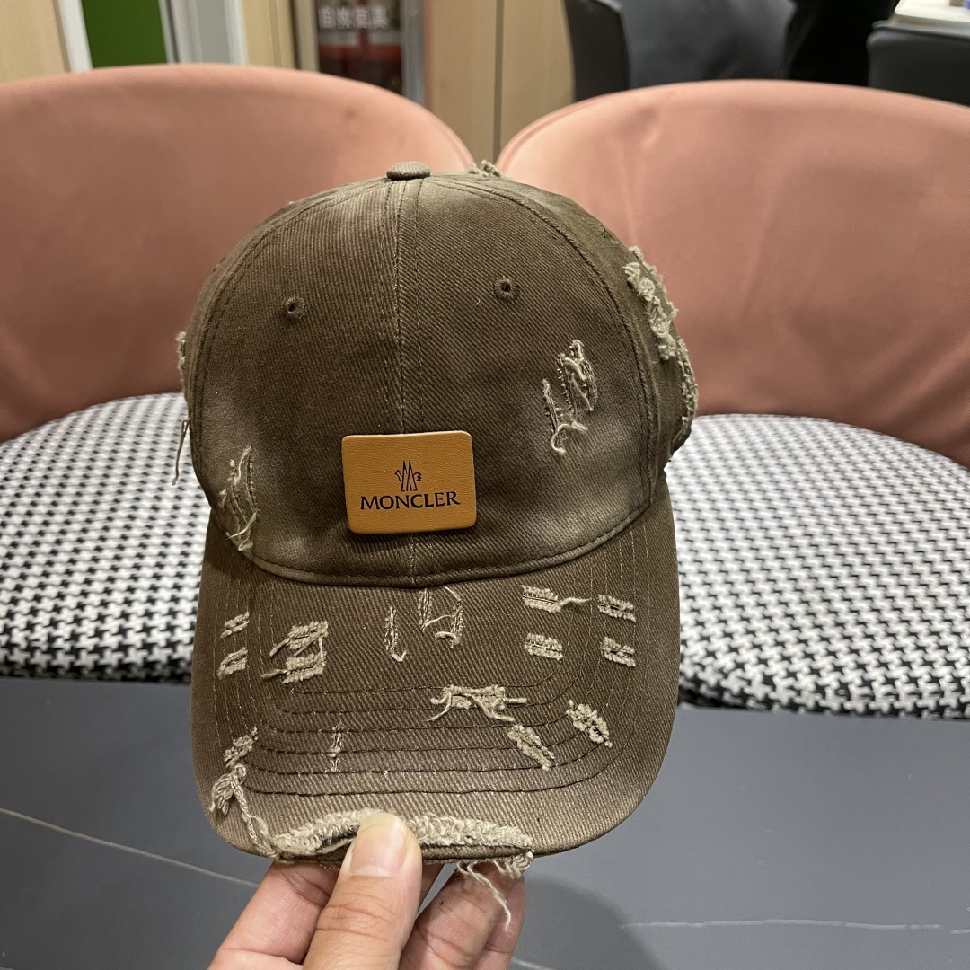  Moncler蒙口 破洞蝴蝶结棒球帽2025春新款，防晒复古百搭鸭舌帽子男潮