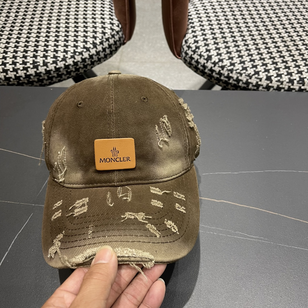  Moncler蒙口 破洞蝴蝶结棒球帽2025春新款，防晒复古百搭鸭舌帽子男潮