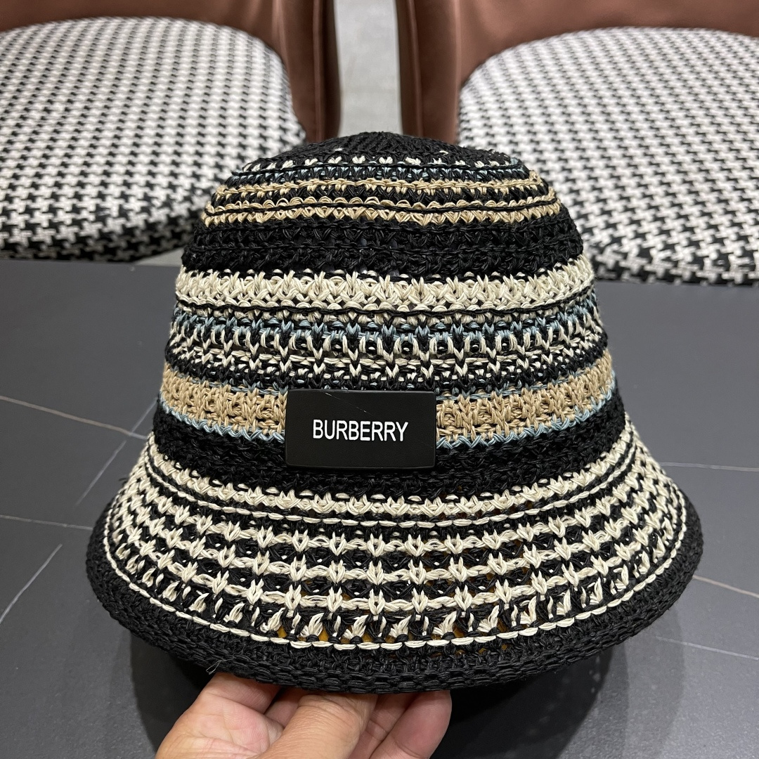  Burberry（巴宝莉）春夏针织镂空撞色条纹渔夫帽女百搭防晒出游遞阳
帽显脸小水桶帽潮