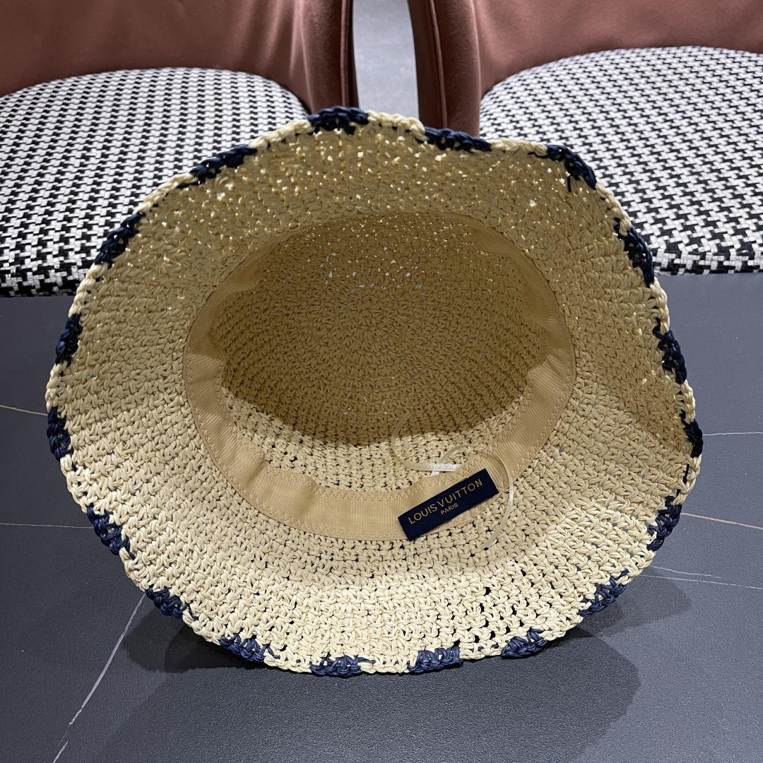  lv路易威登 新款渔夫帽子女出游甜美百搭防晒流苏镂空遮阳草帽潮
