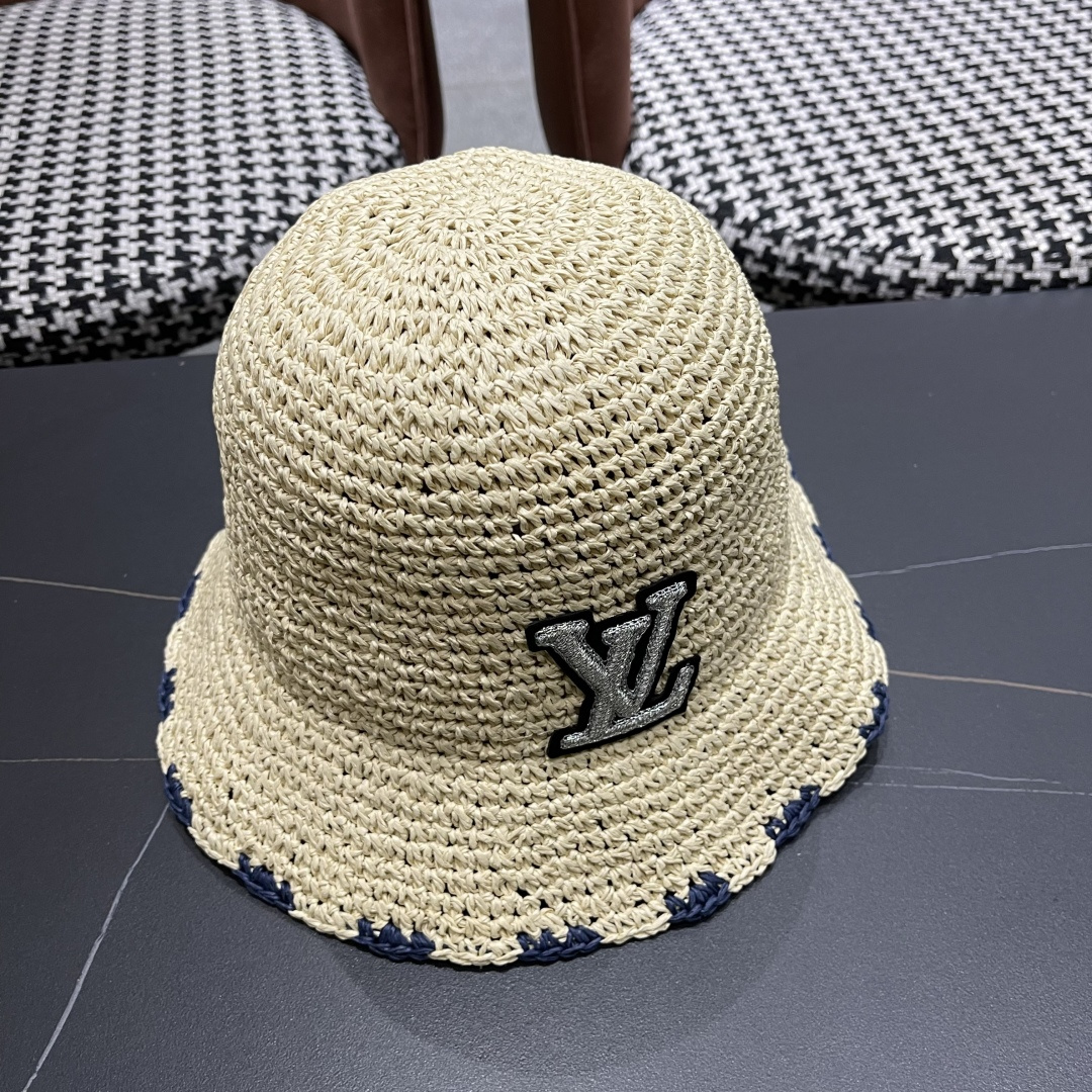  lv路易威登 新款渔夫帽子女出游甜美百搭防晒流苏镂空遮阳草帽潮