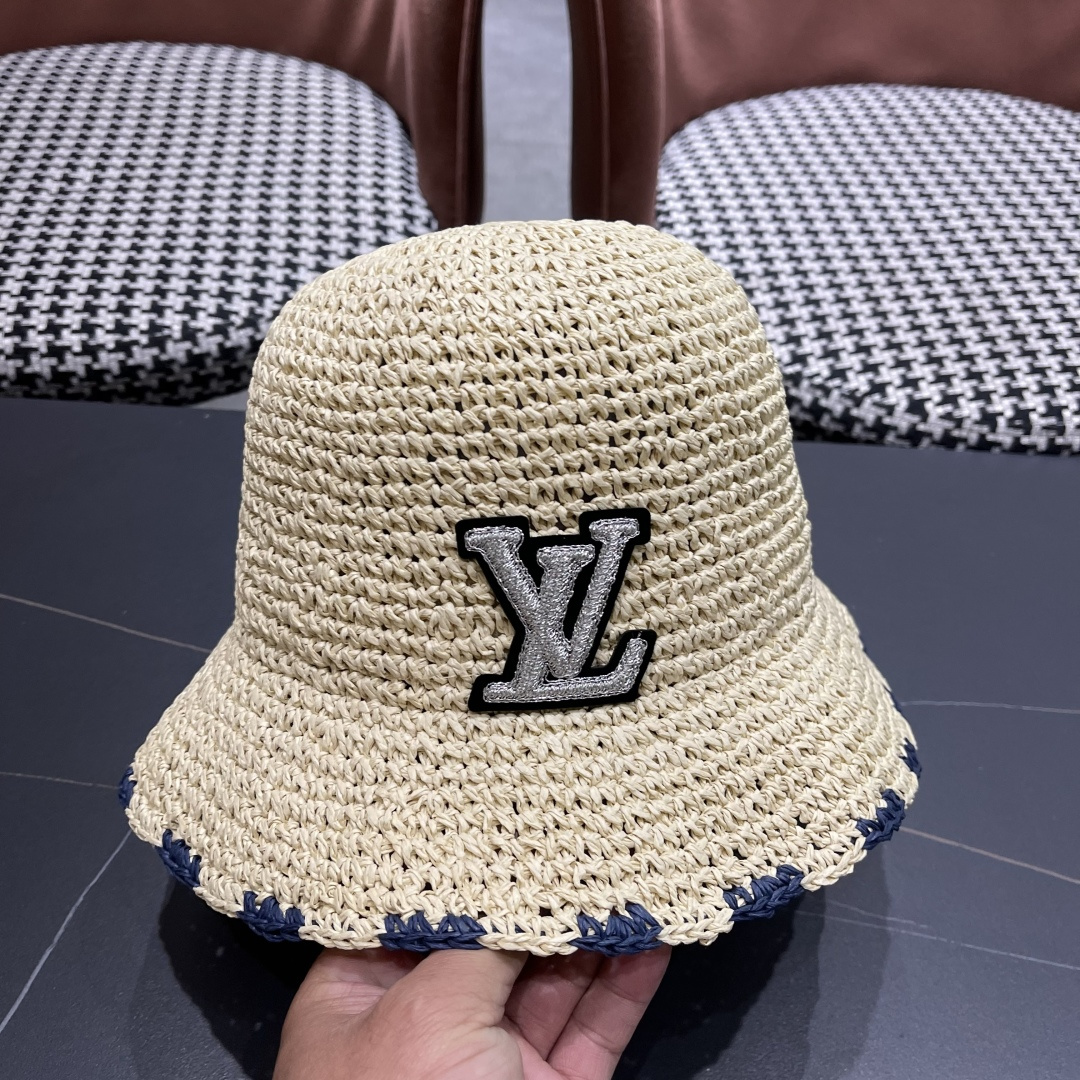  lv路易威登 新款渔夫帽子女出游甜美百搭防晒流苏镂空遮阳草帽潮
