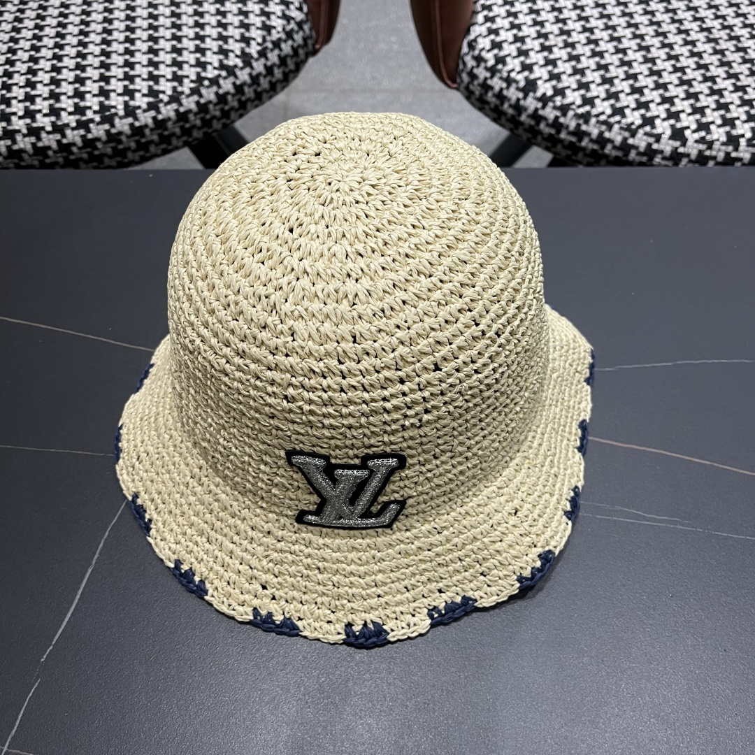  lv路易威登 新款渔夫帽子女出游甜美百搭防晒流苏镂空遮阳草帽潮
