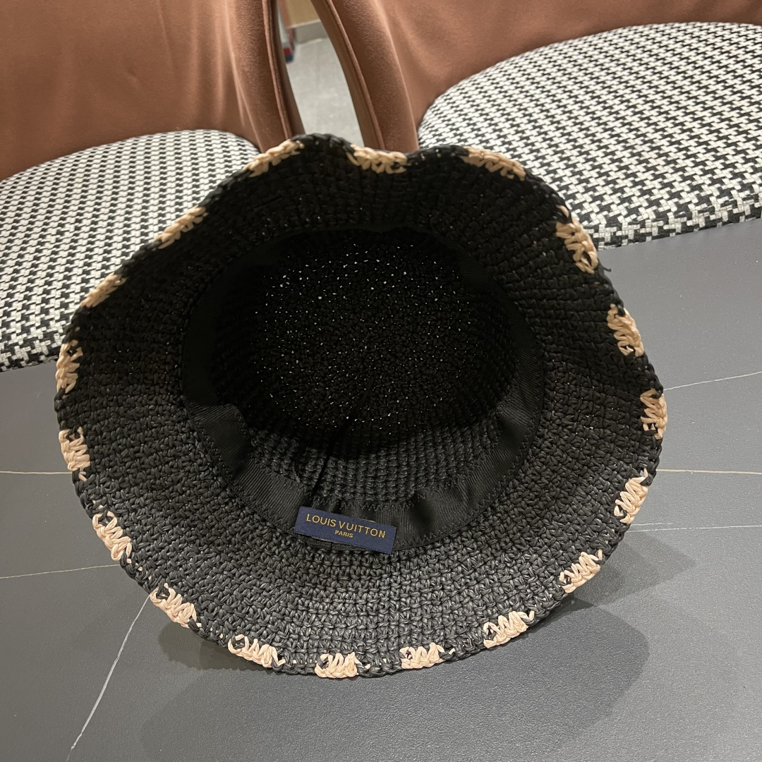  lv路易威登 新款渔夫帽子女出游甜美百搭防晒流苏镂空遮阳草帽潮