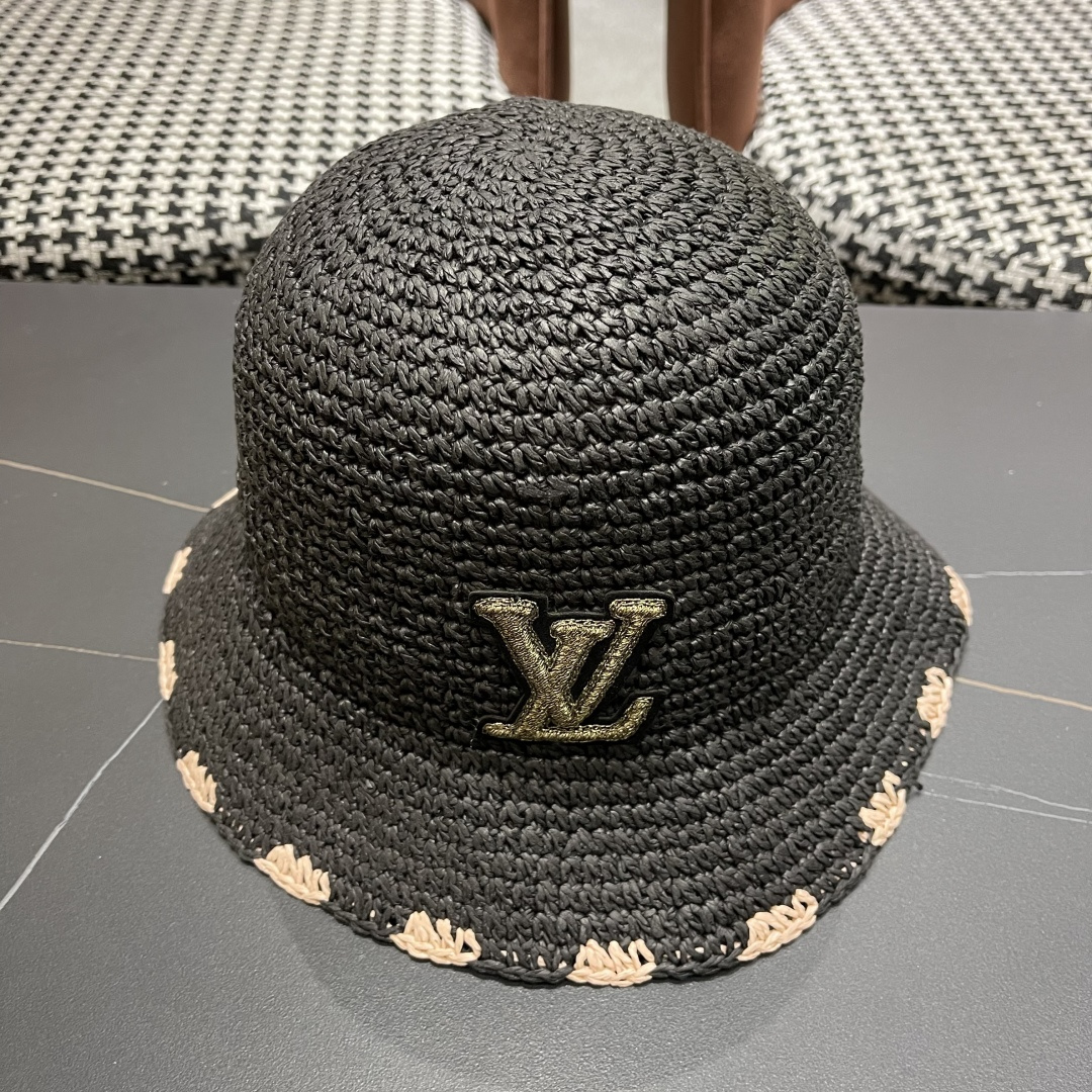  lv路易威登 新款渔夫帽子女出游甜美百搭防晒流苏镂空遮阳草帽潮