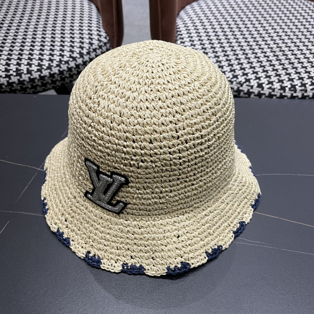  lv路易威登 新款渔夫帽子女出游甜美百搭防晒流苏镂空遮阳草帽潮