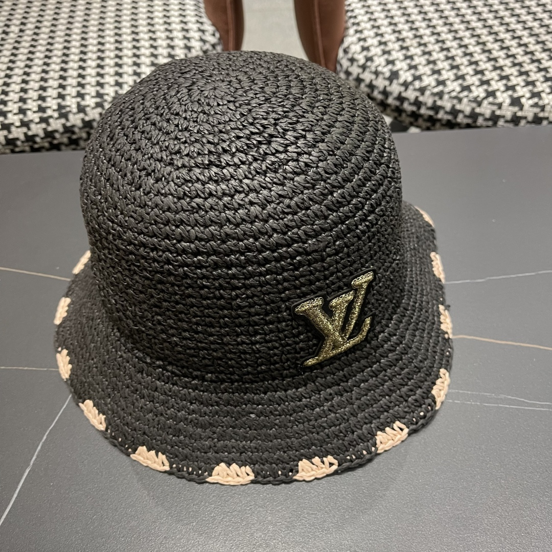  lv路易威登 新款渔夫帽子女出游甜美百搭防晒流苏镂空遮阳草帽潮