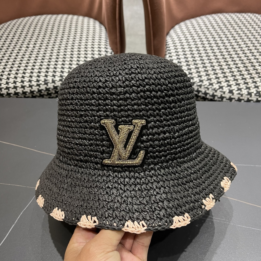  lv路易威登 新款渔夫帽子女出游甜美百搭防晒流苏镂空遮阳草帽潮