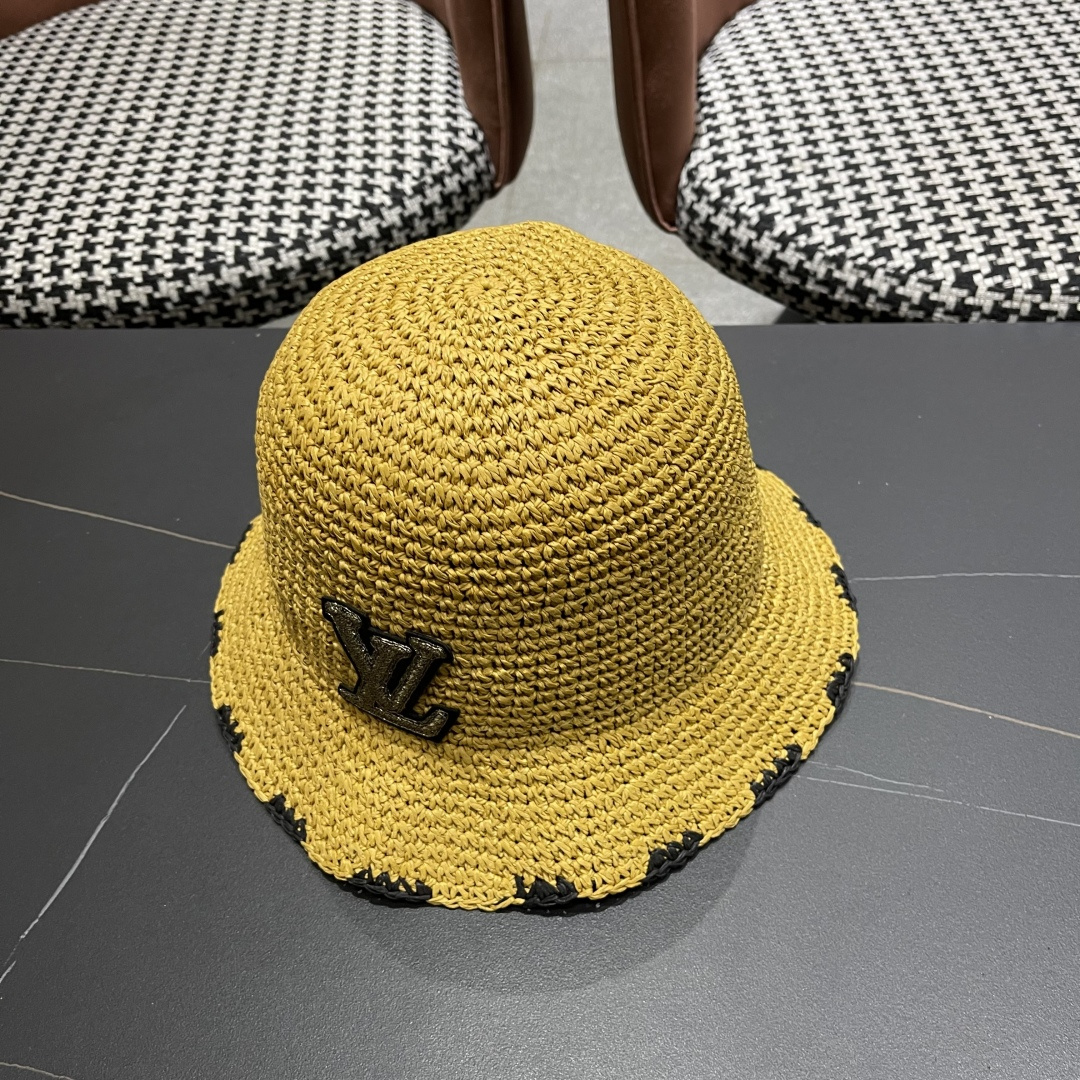  lv路易威登 新款渔夫帽子女出游甜美百搭防晒流苏镂空遮阳草帽潮