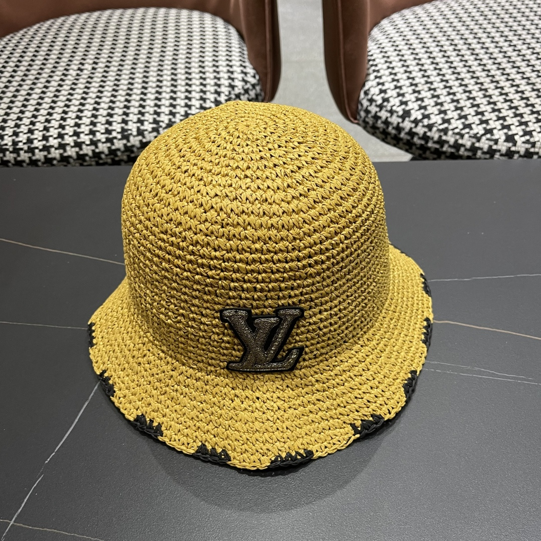  lv路易威登 新款渔夫帽子女出游甜美百搭防晒流苏镂空遮阳草帽潮