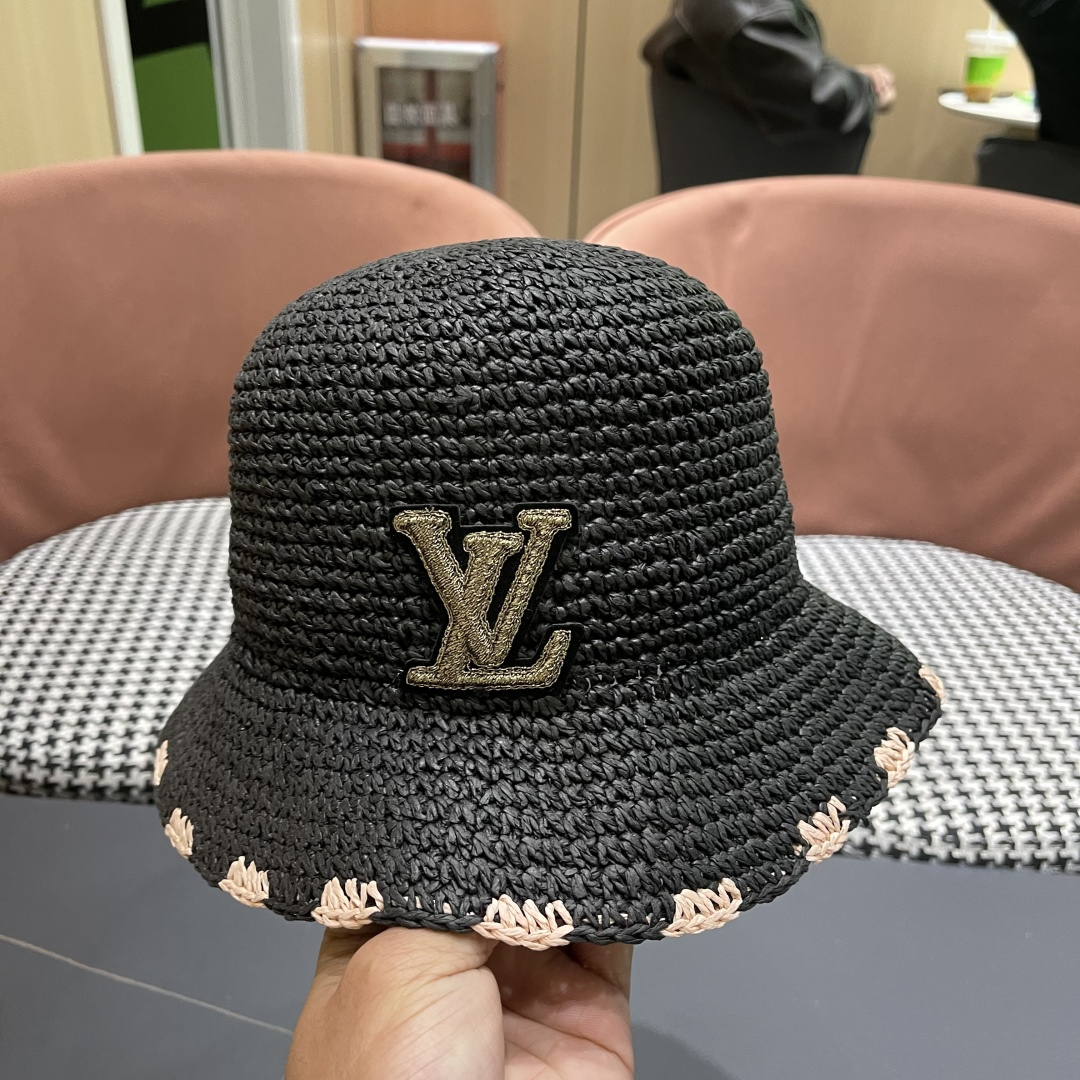  lv路易威登 新款渔夫帽子女出游甜美百搭防晒流苏镂空遮阳草帽潮