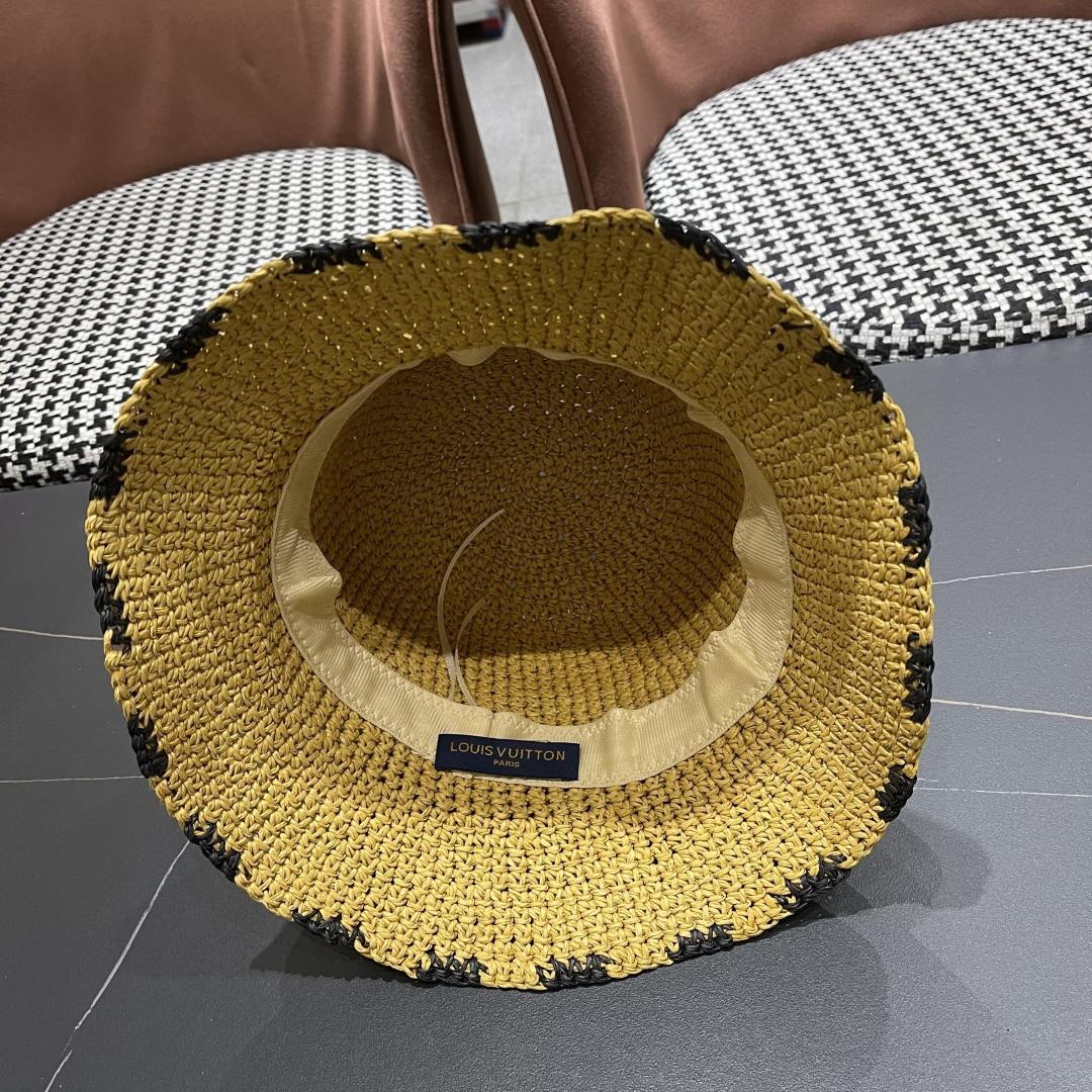  lv路易威登 新款渔夫帽子女出游甜美百搭防晒流苏镂空遮阳草帽潮