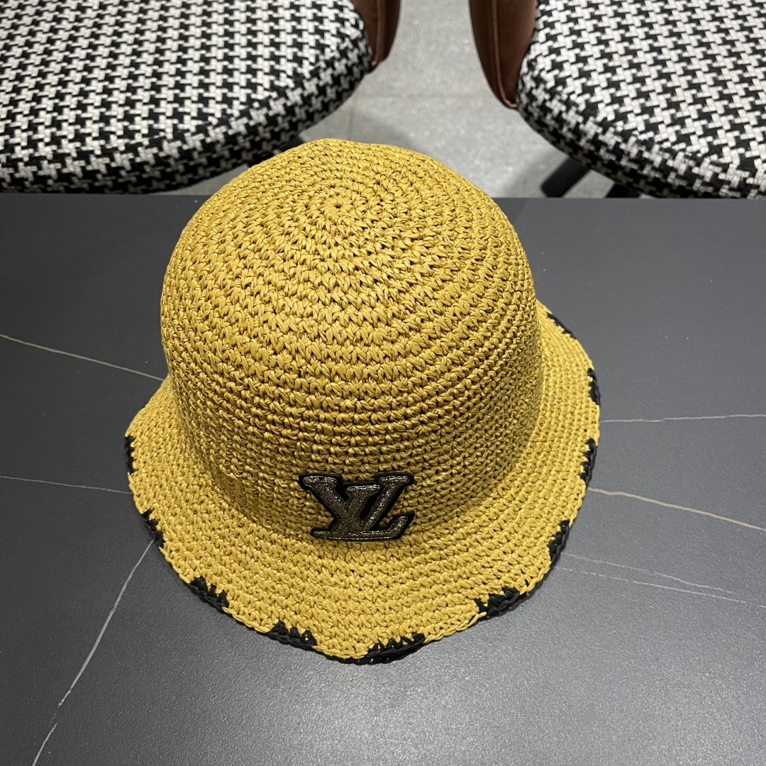  lv路易威登 新款渔夫帽子女出游甜美百搭防晒流苏镂空遮阳草帽潮
