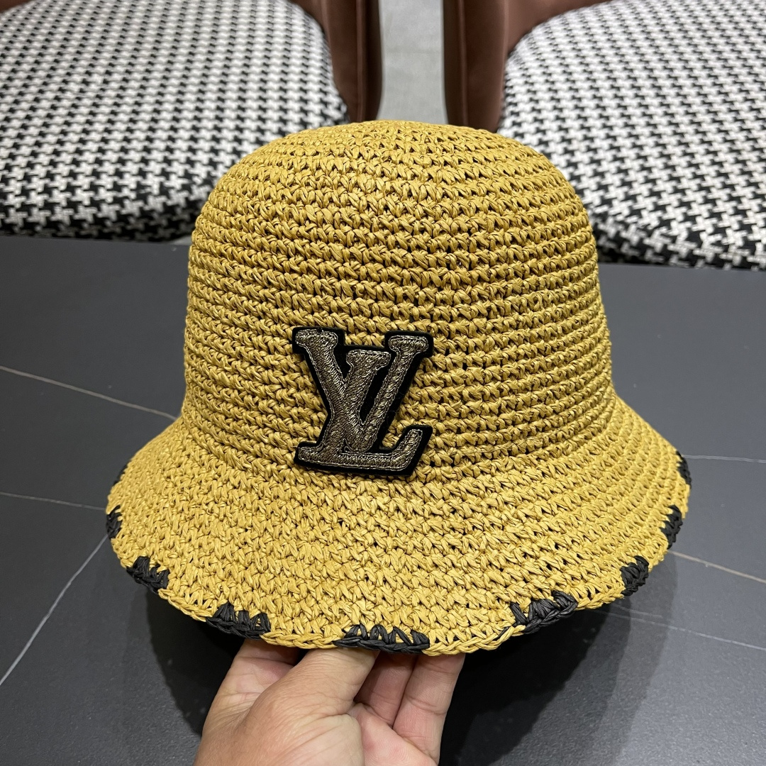  lv路易威登 新款渔夫帽子女出游甜美百搭防晒流苏镂空遮阳草帽潮